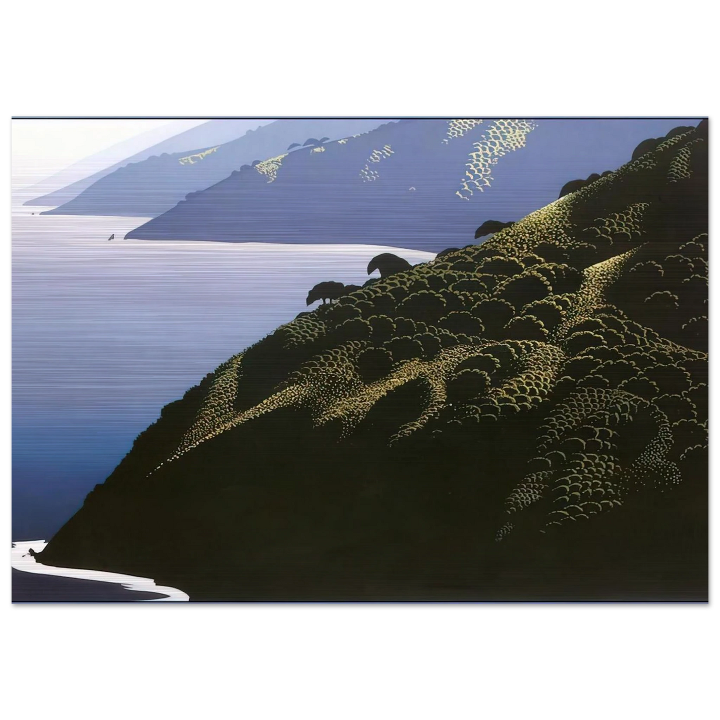Big Sur Calm - Eyvind Earle Brushed Aluminum Print - 70x100 cm / 28x40 inches | Eyvind Earle Aluminum Print | Eyvind Earle Prints