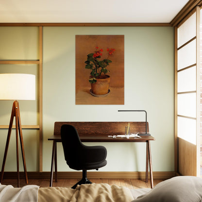 A POT OF GERANIUMS - Odilon Redon Brushed Aluminum Print - 70x100 cm / 28x40 inches | Odilon Redon Aluminum Print | Odilon Redon Prints