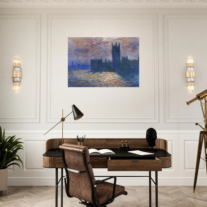 Parliament, Reflections on the Thames - claude monet Brushed Aluminum Print - 70x100 cm / 28x40 inches | claude monet Aluminum Print | claude monet Prints