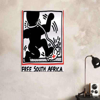 FREE SOUTH AFRICA 1985 - Keith Haring Brushed Aluminum Print - 70x100 cm / 28x40 inches | Keith Haring Aluminum Print | Keith Haring Prints