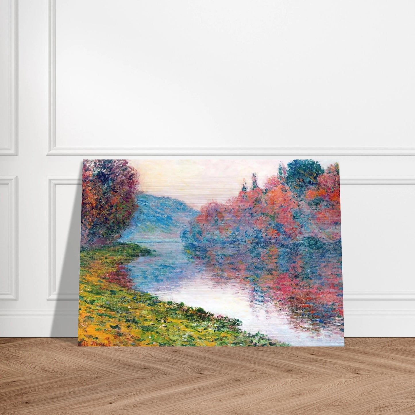 Banks of the Seine at Jenfosse - Clear Weather - claude monet Brushed Aluminum Print - 70x100 cm / 28x40 inches | claude monet Aluminum Print | claude monet Prints