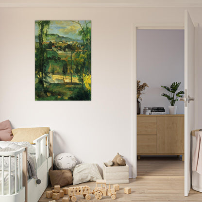 Village behind Trees - Paul Cézanne Brushed Aluminum Print - 70x100 cm / 28x40 inches | Paul Cézanne Aluminum Print | Paul Cézanne Prints