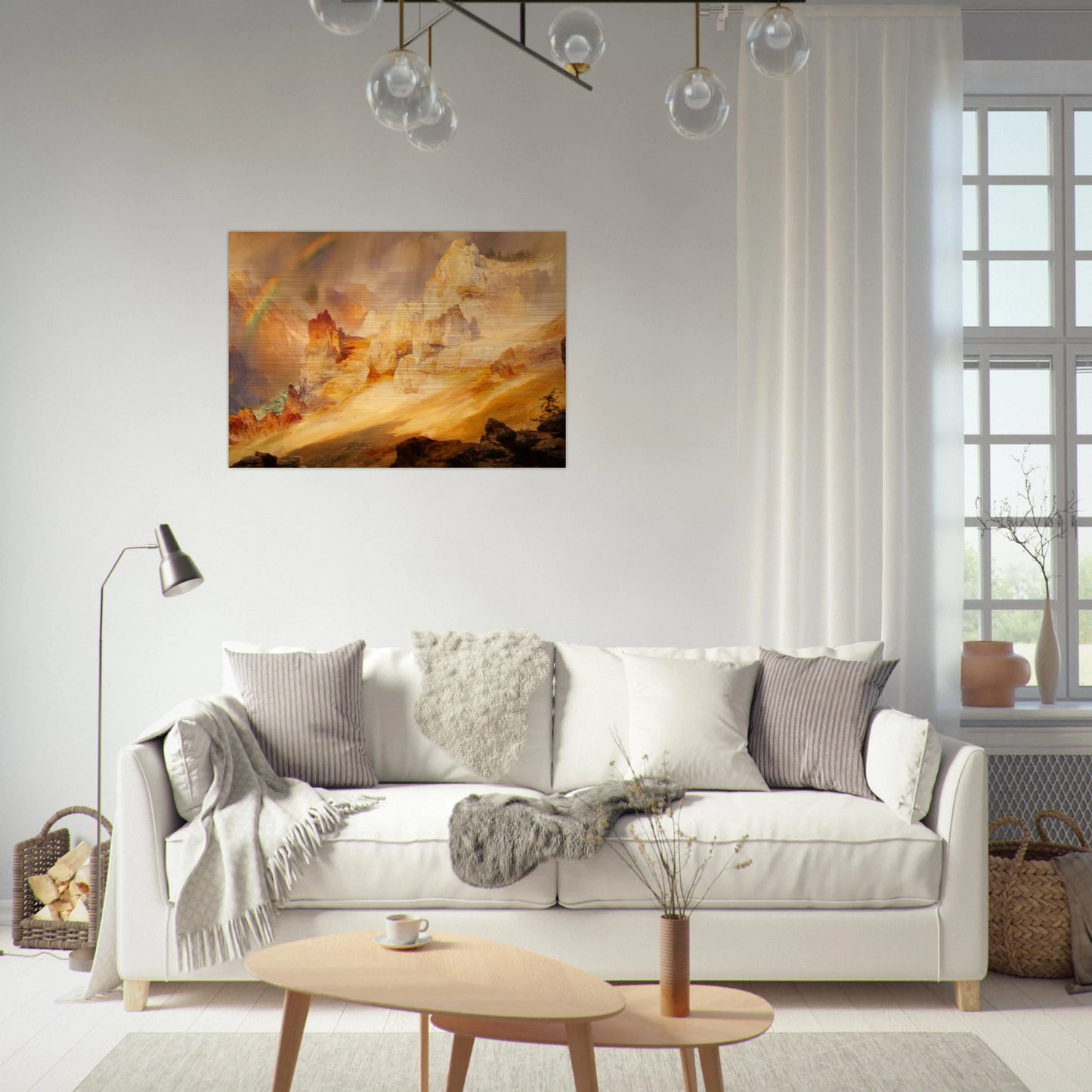 Rainbow over the Grand Canyon of the Yellowstone - Thomas Moran Brushed Aluminum Print - 70x100 cm / 28x40 inches | Thomas Moran Aluminum Print | Thomas Moran Prints