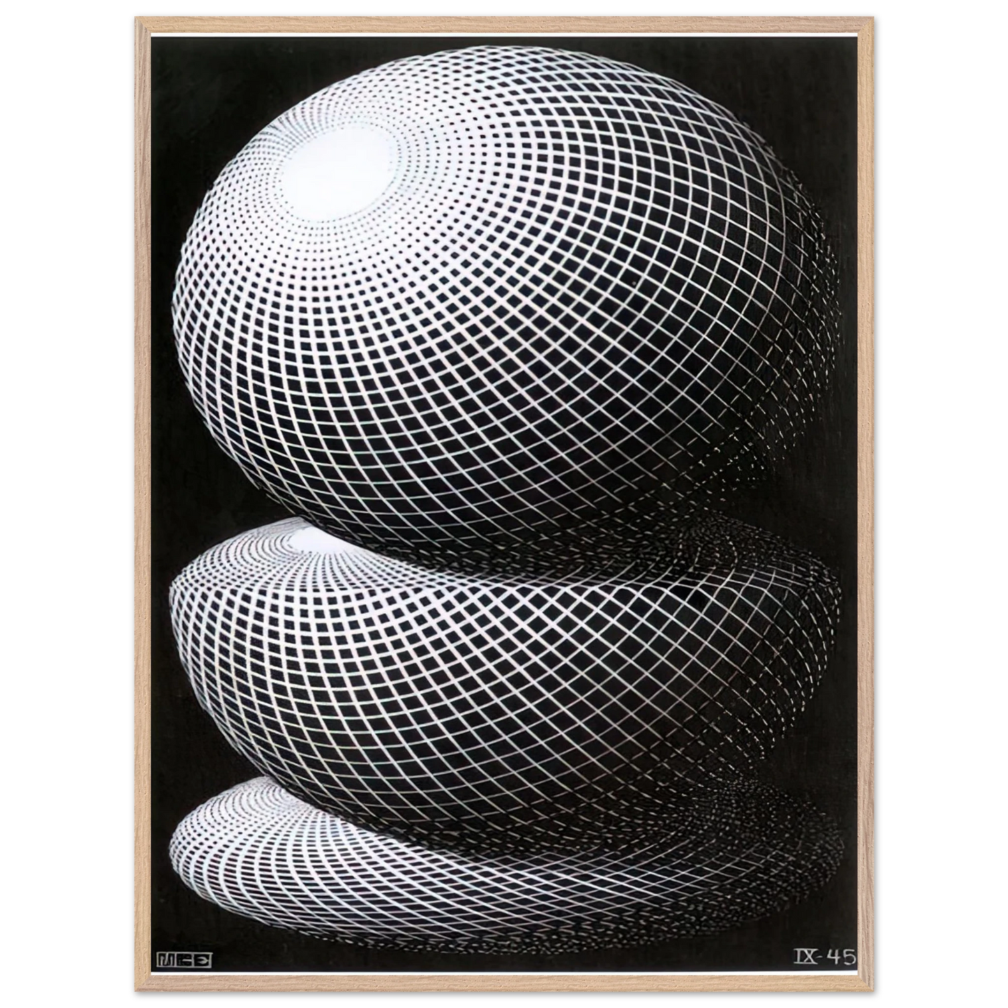 MC Escher - THREE SPHERES I SCHEME Wall Art - 21x29.7 cm / 8x12" - Premium Wooden Framed Poster With Fine Art Paper-canvas - Wood frame