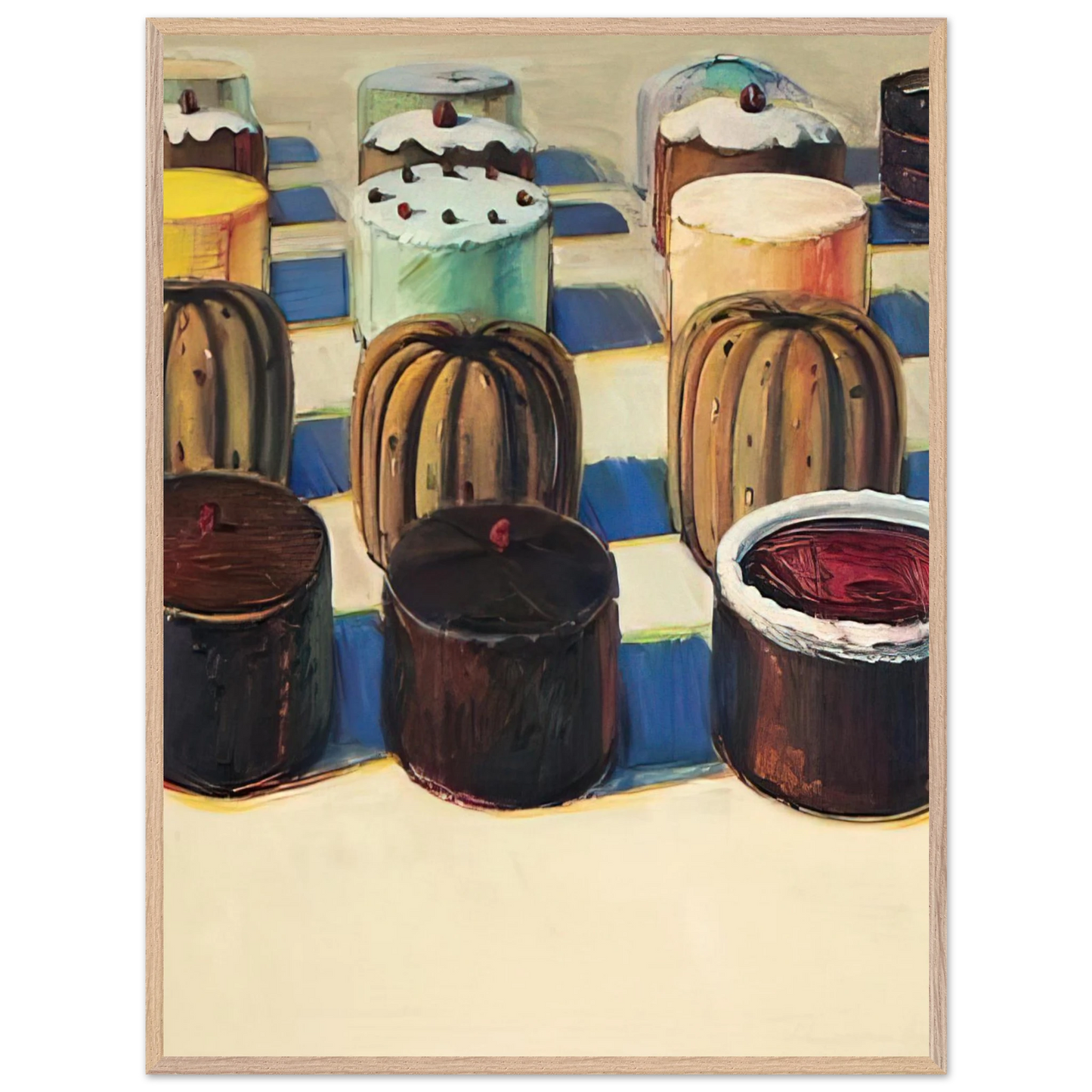 Wayne Thiebaud - Various Cakes - 1981 Wall Art - 60x80 cm / 24x32 inches - Premium Wooden Framed Poster With Fine Art Paper - Black frame