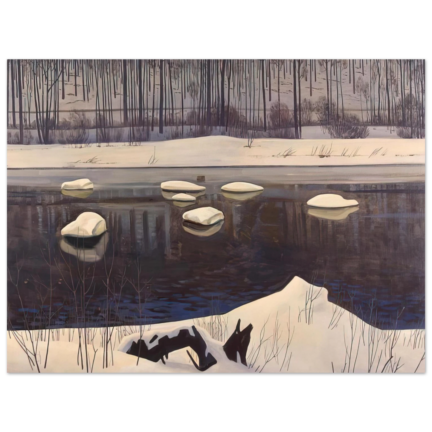Rockwell Kent - Au Sable River, Winter, Adirondacks  75x100 cm / 30x40inches Fine Art Poster