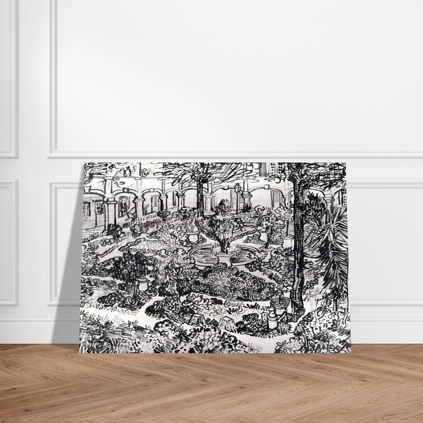 The Courtyard of the Hospital at Arles - Vincent van Gogh Brushed Aluminum Print - 70x100 cm / 28x40 inches | Vincent van Gogh Aluminum Print | Vincent van Gogh Prints