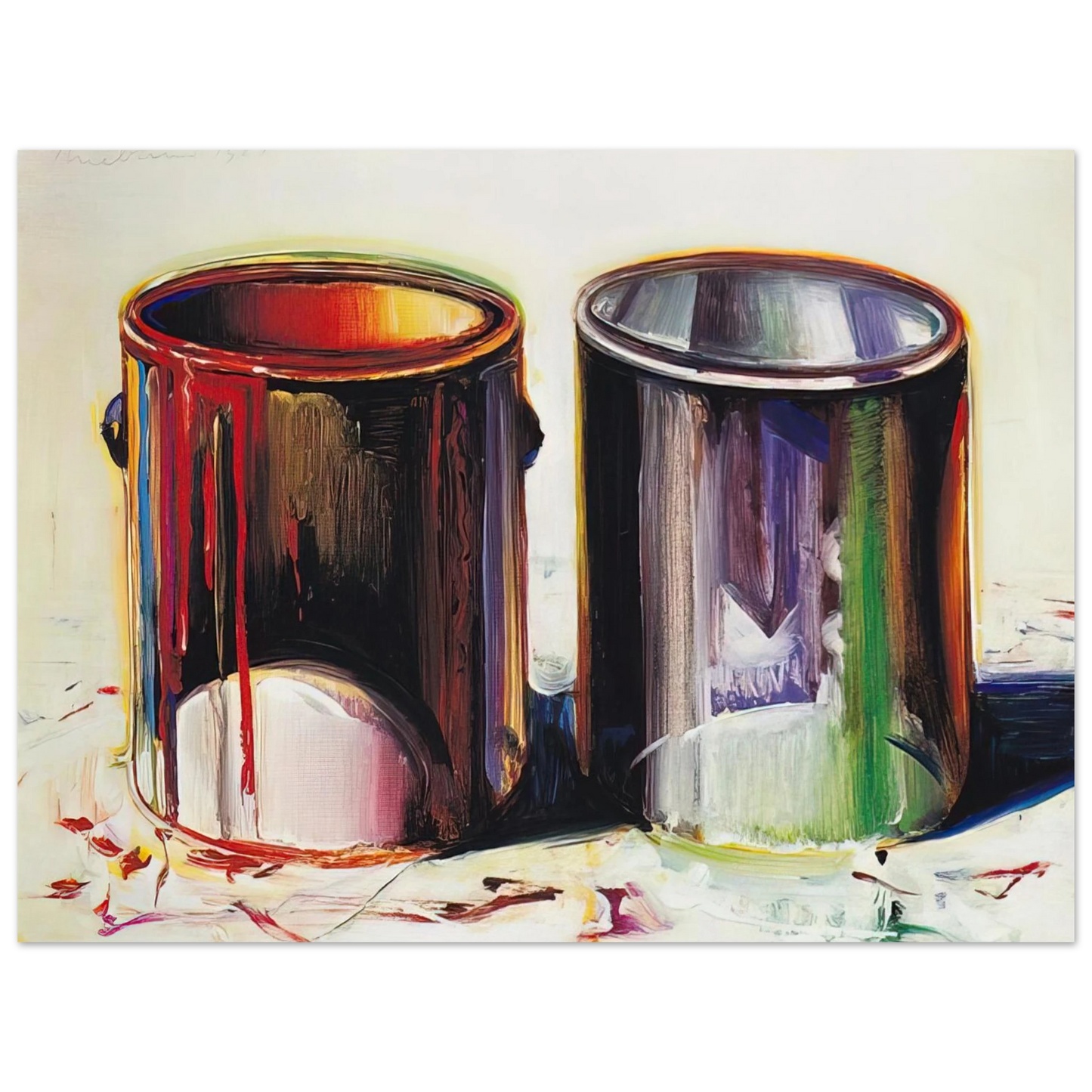 Wayne Thiebaud - Two Paint Cans - 1987 Wall Art - 30x40 cm / 12x16 inches - Premium Wooden Framed Poster With Fine Art Paper - Black frame