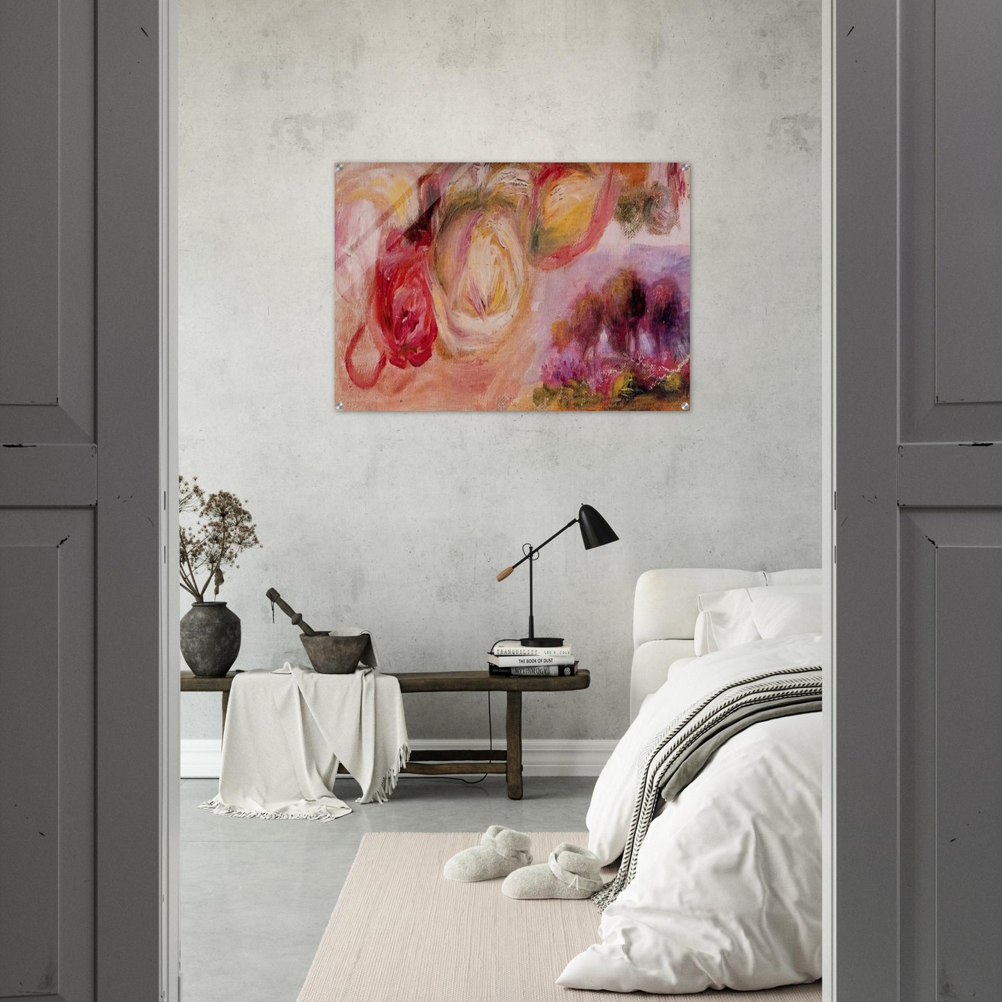 Roses with a Landscape - Pierre-Auguste Renoir Acrylic Print - 70x100 cm / 28x40″ inches