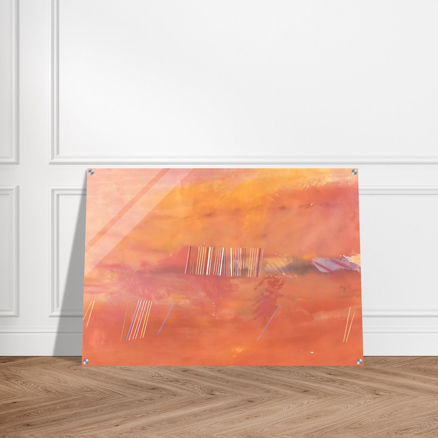 Orange Line Painting - 1969 - Ronnie Landfield Acrylic Print - 70x100 cm / 28x40″ inches