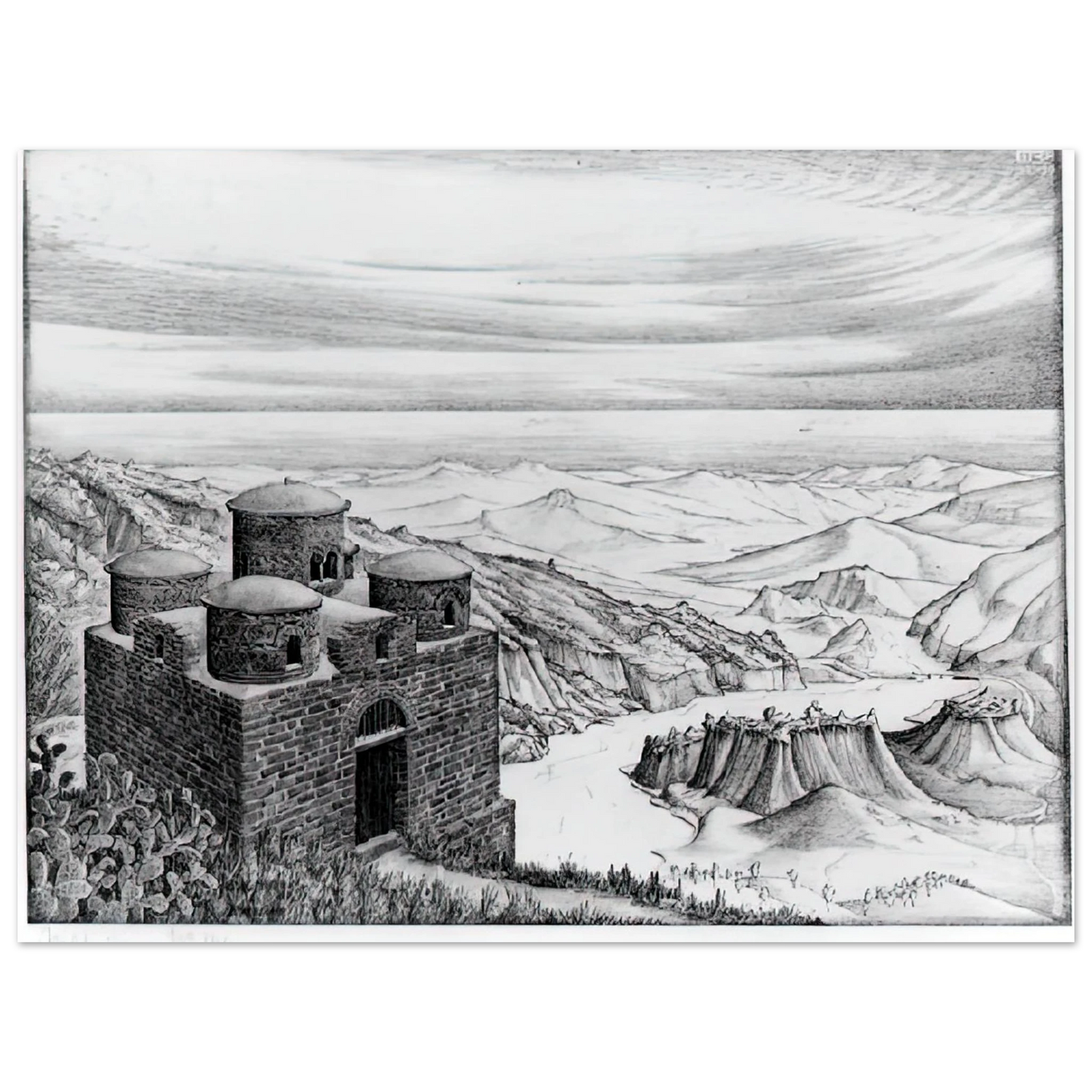 MC Escher - CATTOLICA OF STILO CALABRIA 1930 Wall Art - 30x40 cm / 12x16 inches - Premium Wooden Framed Poster With Fine Art Paper-canvas - Wood frame