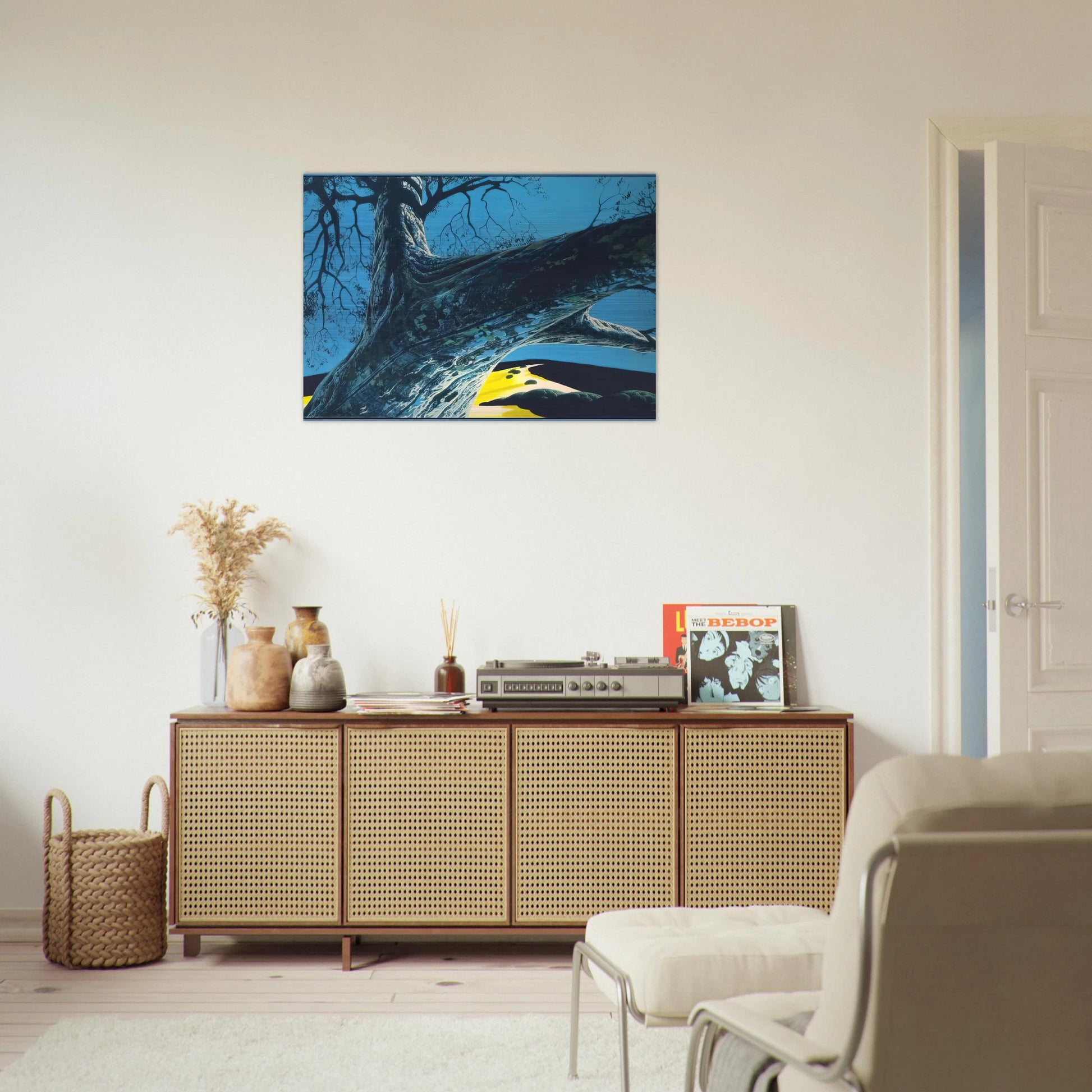 Distant Meadow - Eyvind Earle Brushed Aluminum Print - 70x100 cm / 28x40 inches | Eyvind Earle Aluminum Print | Eyvind Earle Prints
