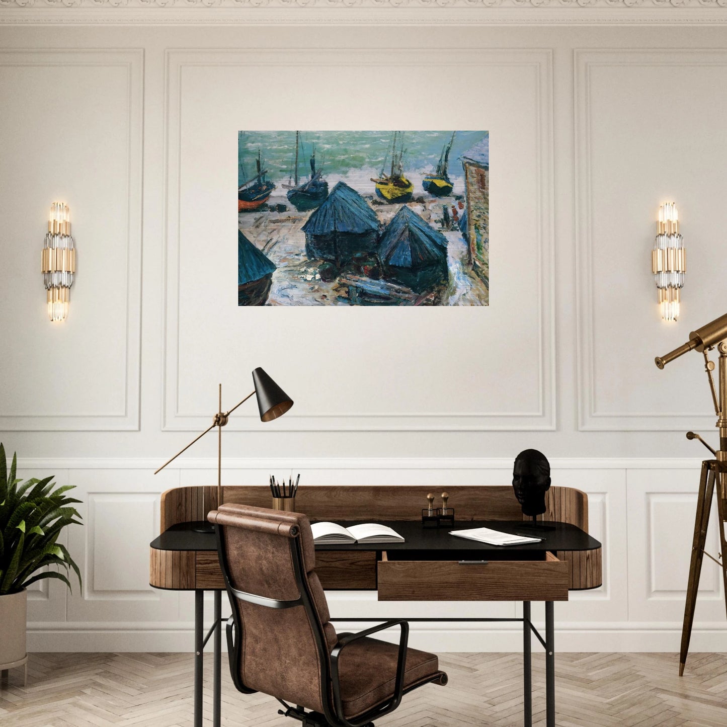 Boats on the Beach at Etretat - claude monet Brushed Aluminum Print - 70x100 cm / 28x40 inches | claude monet Aluminum Print | claude monet Prints