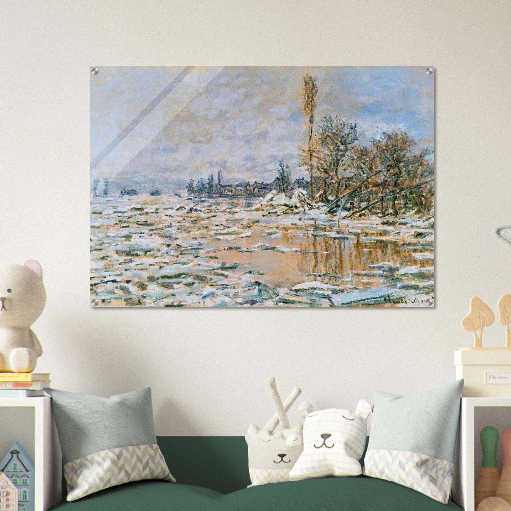 Breakup of Ice, Lavacourt, Grey Weather - claude monet Acrylic Print - 70x100 cm / 28x40″ inches | claude monet Wall Art | claude monet Prints