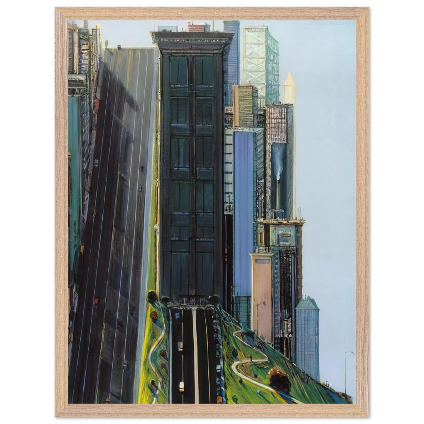Wayne Thiebaud - Hill Street Day City - 1981 Wall Art - 30x40 cm / 12x16 inches - Premium Wooden Framed Poster With Fine Art Paper-canvas - White frame