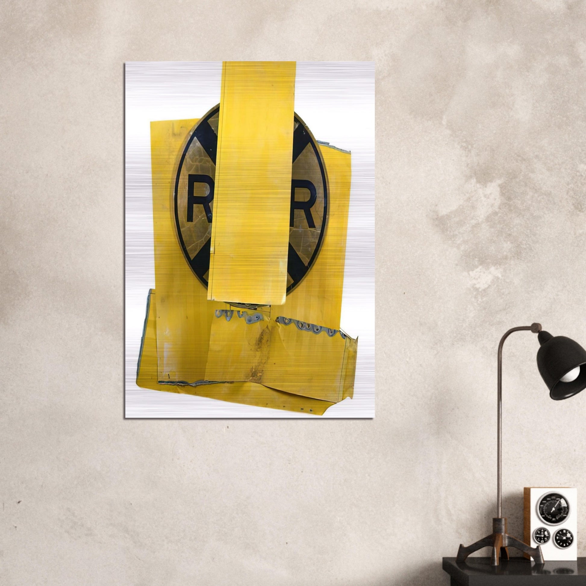 YELLOW VISOR GLUT 1989 - Robert Rauschenberg Brushed Aluminum Print - 70x100 cm / 28x40 inches | Robert Rauschenberg Aluminum Print | Robert Rauschenberg Prints