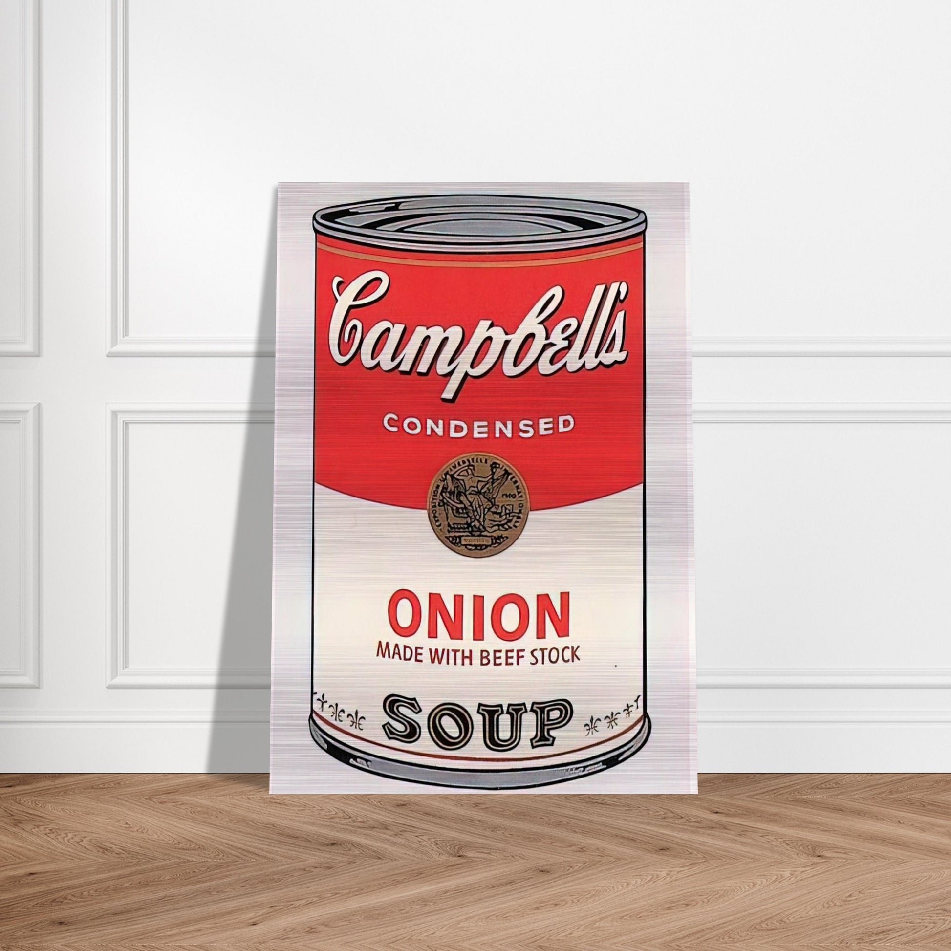 Campbell's Soup Can  onion  - Andy Warhol Brushed Aluminum Print - 70x100 cm / 28x40 inches | Andy Warhol Aluminum Print | Andy Warhol Prints