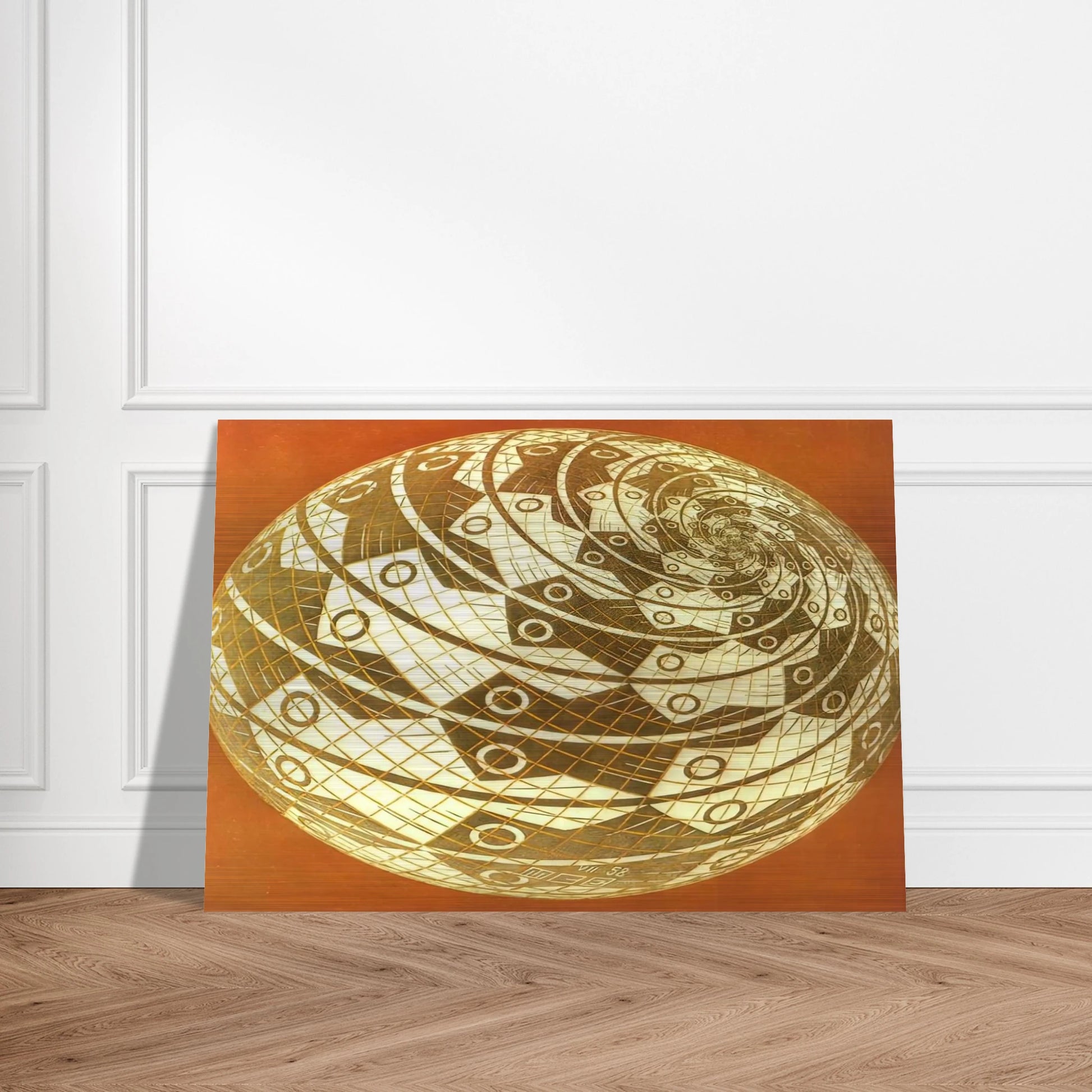 SPHERE SURFACE WITH FISHES COLOUR - MC Escher Brushed Aluminum Print - 70x100 cm / 28x40 inches | MC Escher Aluminum Print | MC Escher Prints