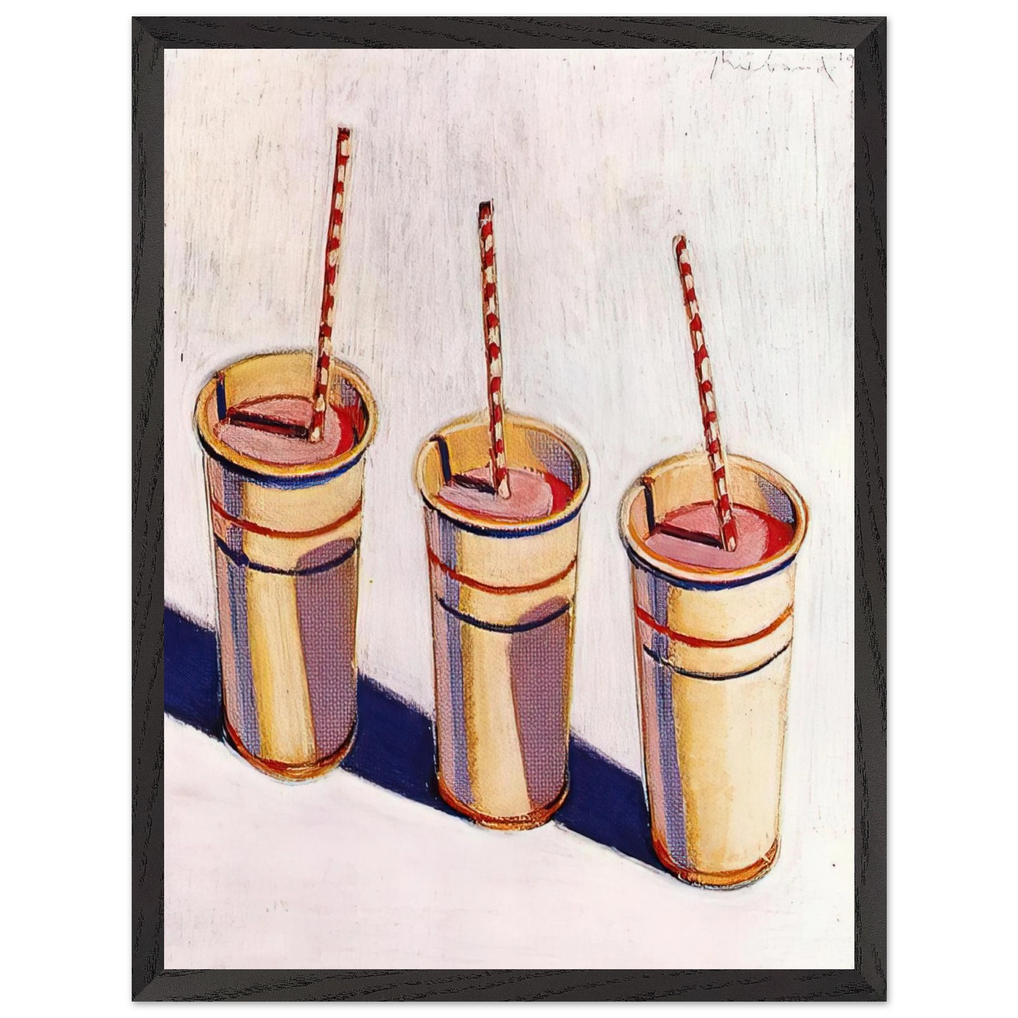 Wayne Thiebaud - Three Strawberry Shakes - 1964 Wall Art - 21x29.7 cm / 8x12" - Premium Wooden Framed Poster With Fine Art Paper - White frame