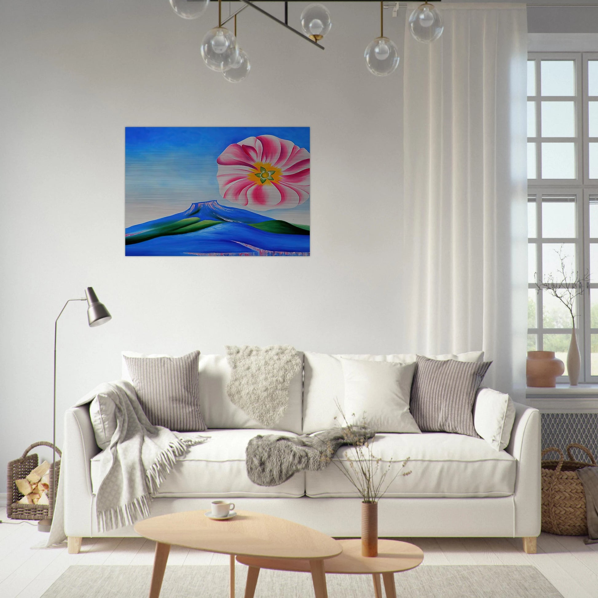 Hollyhock Pink with Pedernal - Georgia O'Keeffe Brushed Aluminum Print - 70x100 cm / 28x40 inches | Georgia O'Keeffe Aluminum Print | Georgia O'Keeffe Prints