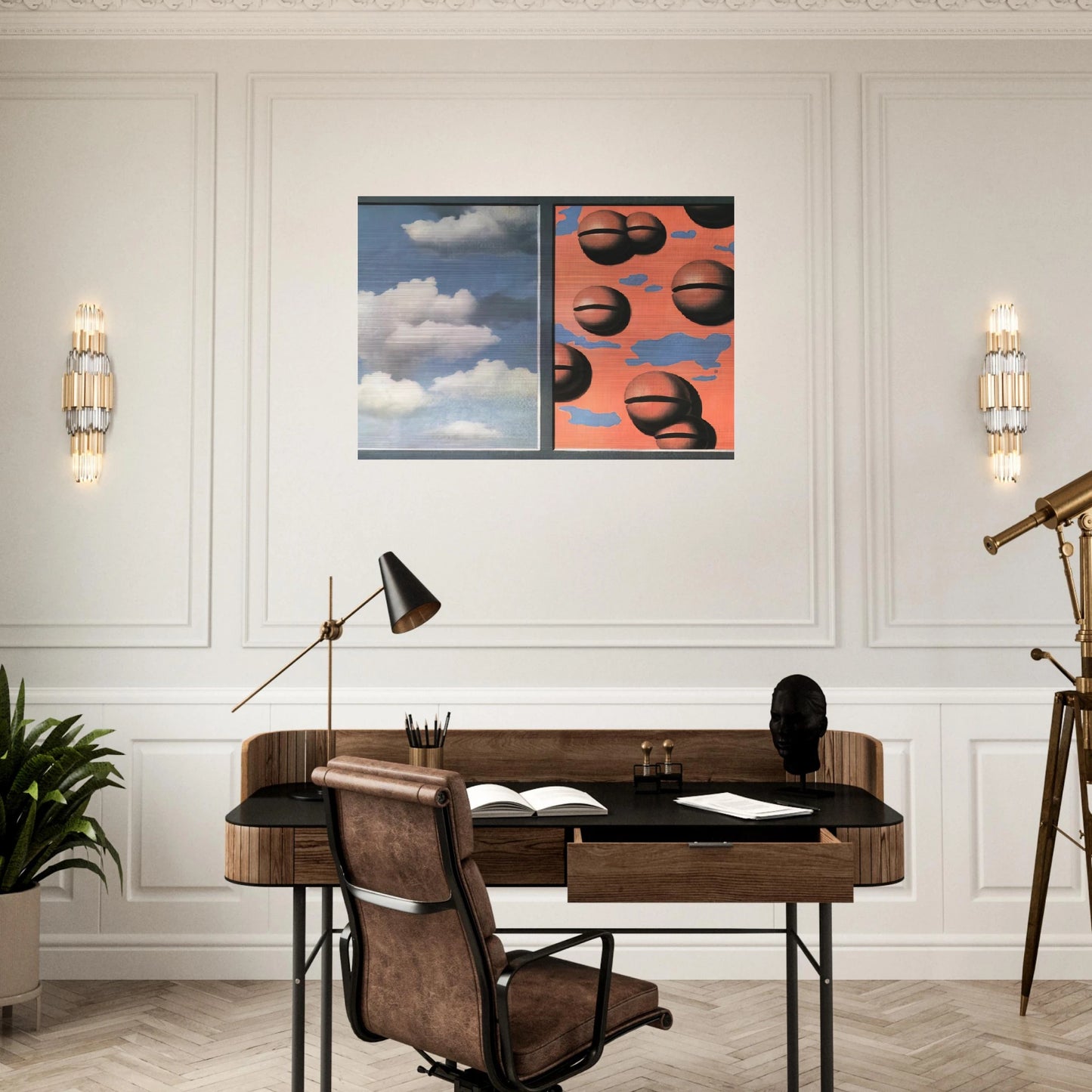 PINK BELLES TATTERED SKIES 1930 - Rene Magritte Brushed Aluminum Print - 70x100 cm / 28x40 inches | Rene Magritte Aluminum Print | Rene Magritte Prints