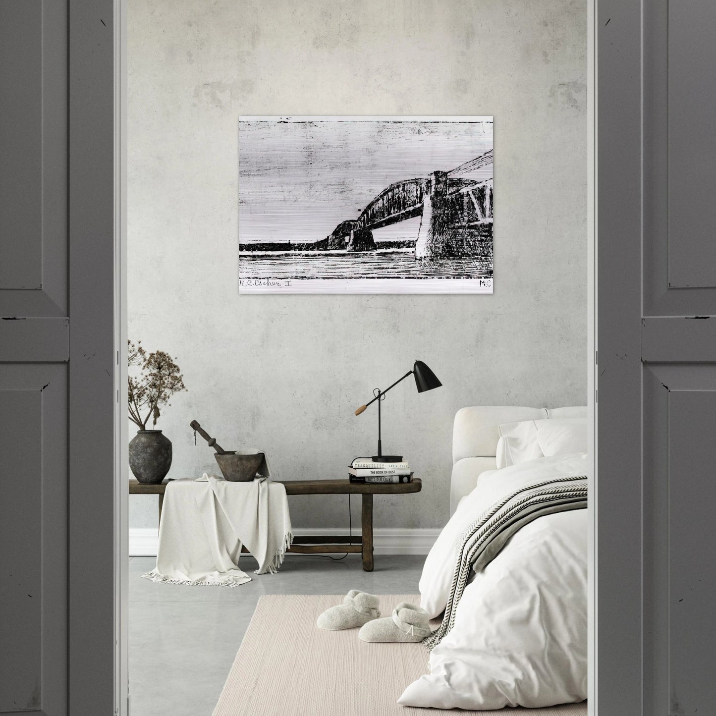 RAILWAY BRIDGE OOSTERBEEK - MC Escher Brushed Aluminum Print - 70x100 cm / 28x40 inches | MC Escher Aluminum Print | MC Escher Prints