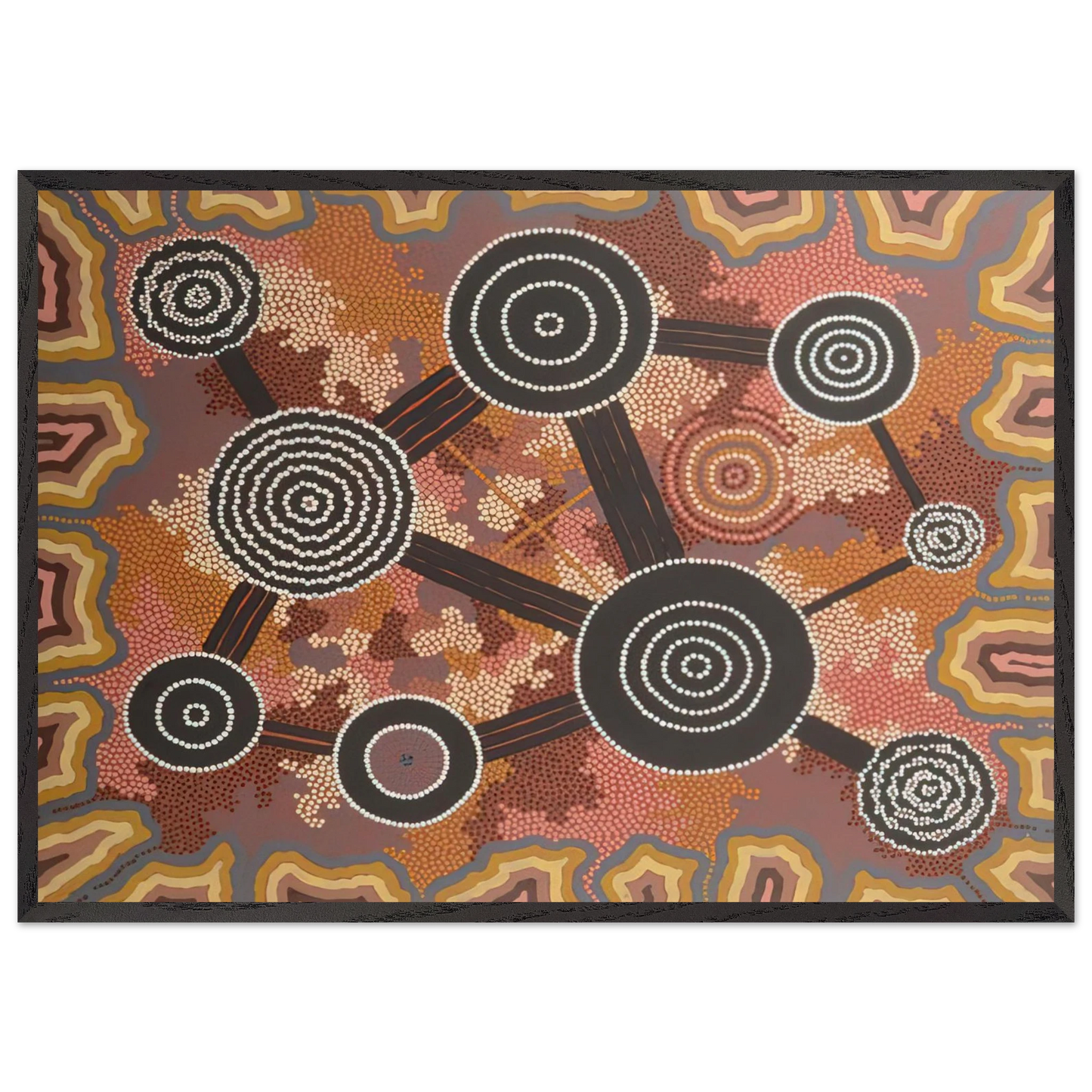 Untitled - 1996 N4 - Clifford Possum Tjapaltjarri 70x100 cm / 28x40 inches Framed Art Print – Black Wooden Frame