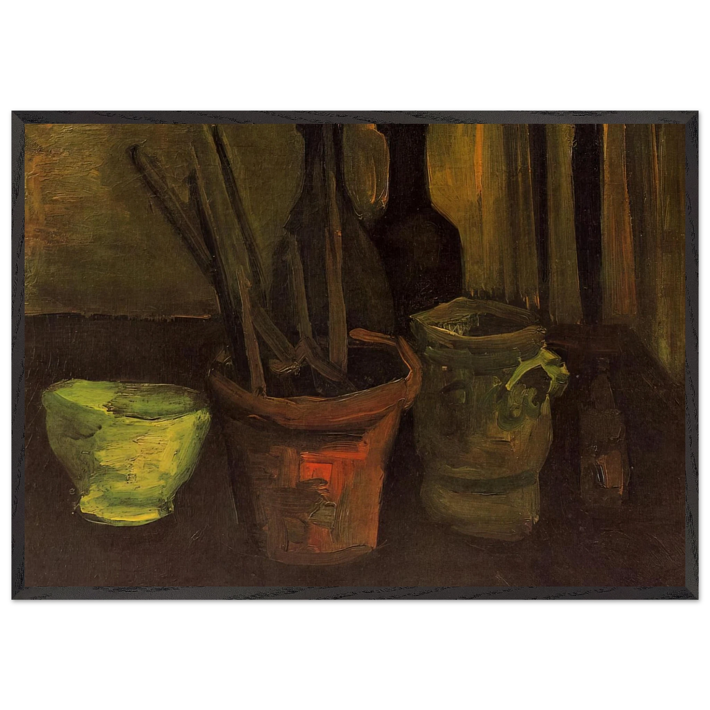 Still Life of Paintbrushes in a Flowerpot - Vincent van Gogh 70x100 cm / 28x40 inches Framed Art Print – Black Wooden Frame