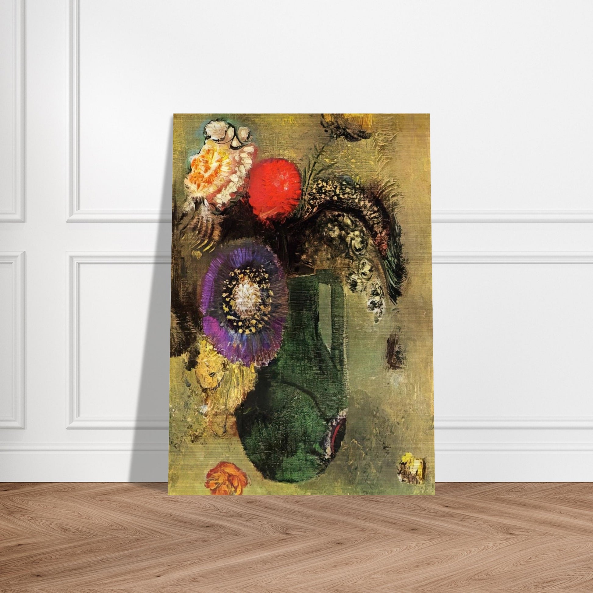 FLOWERS IN GREEN VASE WITH HANDLES - Odilon Redon Brushed Aluminum Print - 70x100 cm / 28x40 inches | Odilon Redon Aluminum Print | Odilon Redon Prints