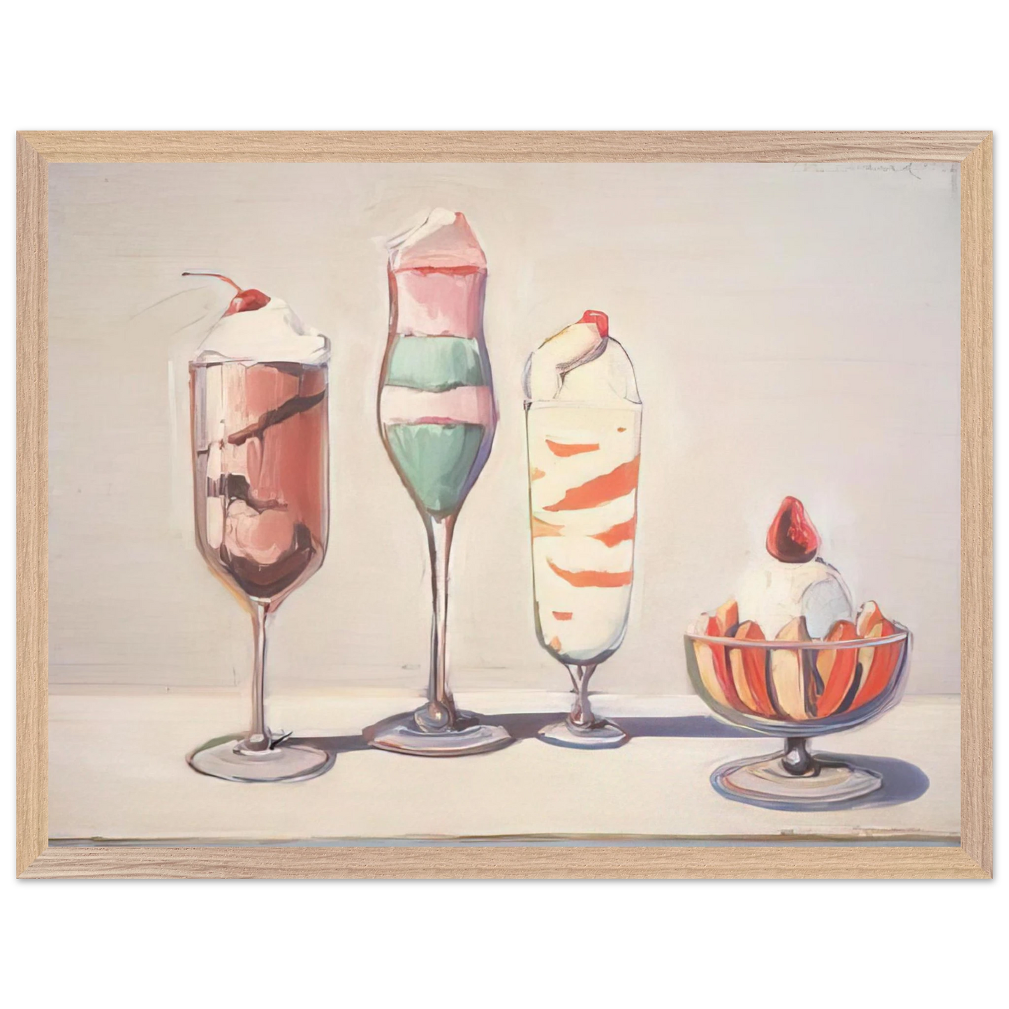 Wayne Thiebaud - Four Sundaes - Pop Art Wall Art - 60x80 cm / 24x32 inches - Premium Wooden Framed Poster With Fine Art Paper-canvas - Black frame