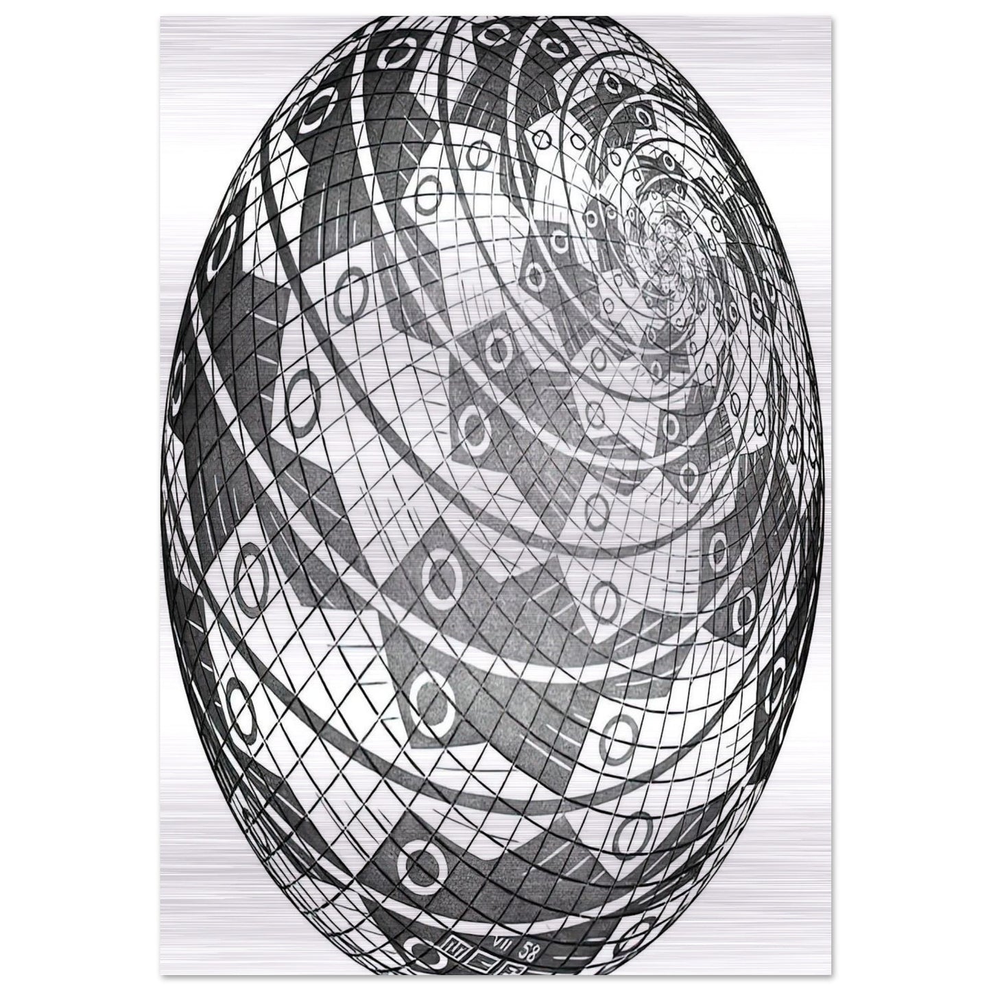SPHERE SURFACE WITH FISHES - MC Escher Brushed Aluminum Print - 70x100 cm / 28x40 inches | MC Escher Aluminum Print | MC Escher Prints