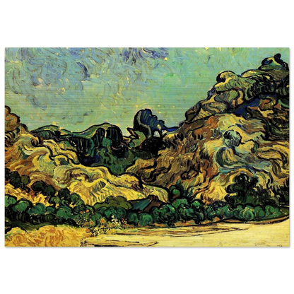 Mountains at Saint-Remy with Dark Cottage - Vincent van Gogh Brushed Aluminum Print - 70x100 cm / 28x40 inches | Vincent van Gogh Aluminum Print | Vincent van Gogh Prints