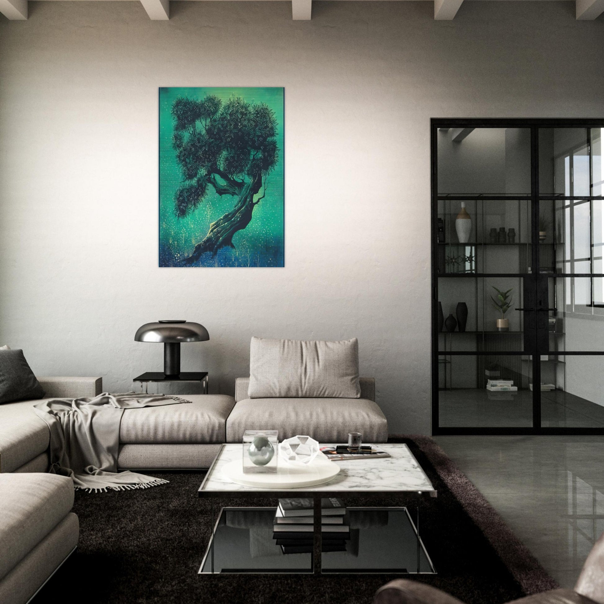 Solitary Bonsai - Eyvind Earle Brushed Aluminum Print - 70x100 cm / 28x40 inches | Eyvind Earle Aluminum Print | Eyvind Earle Prints