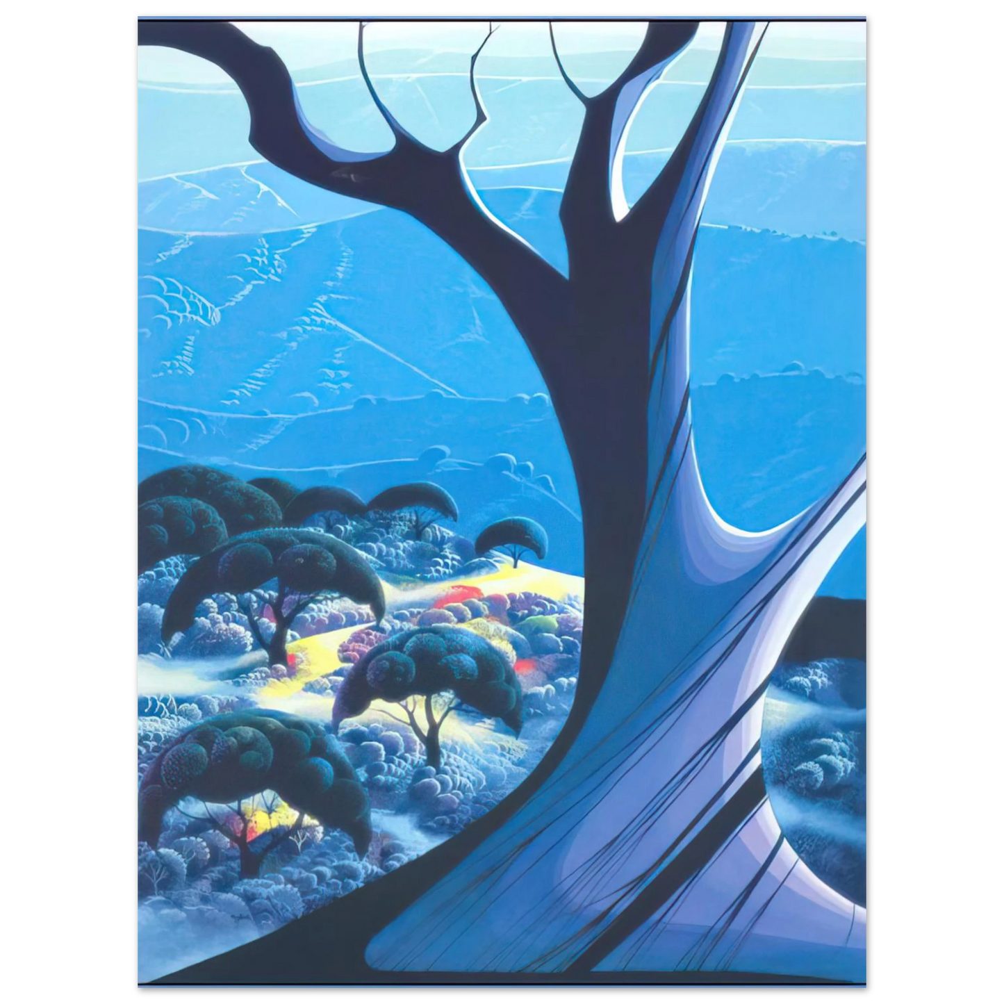 Eyvind Earle - Purple Treeand Mountains  75x100 cm / 30x40inches Fine Art Poster