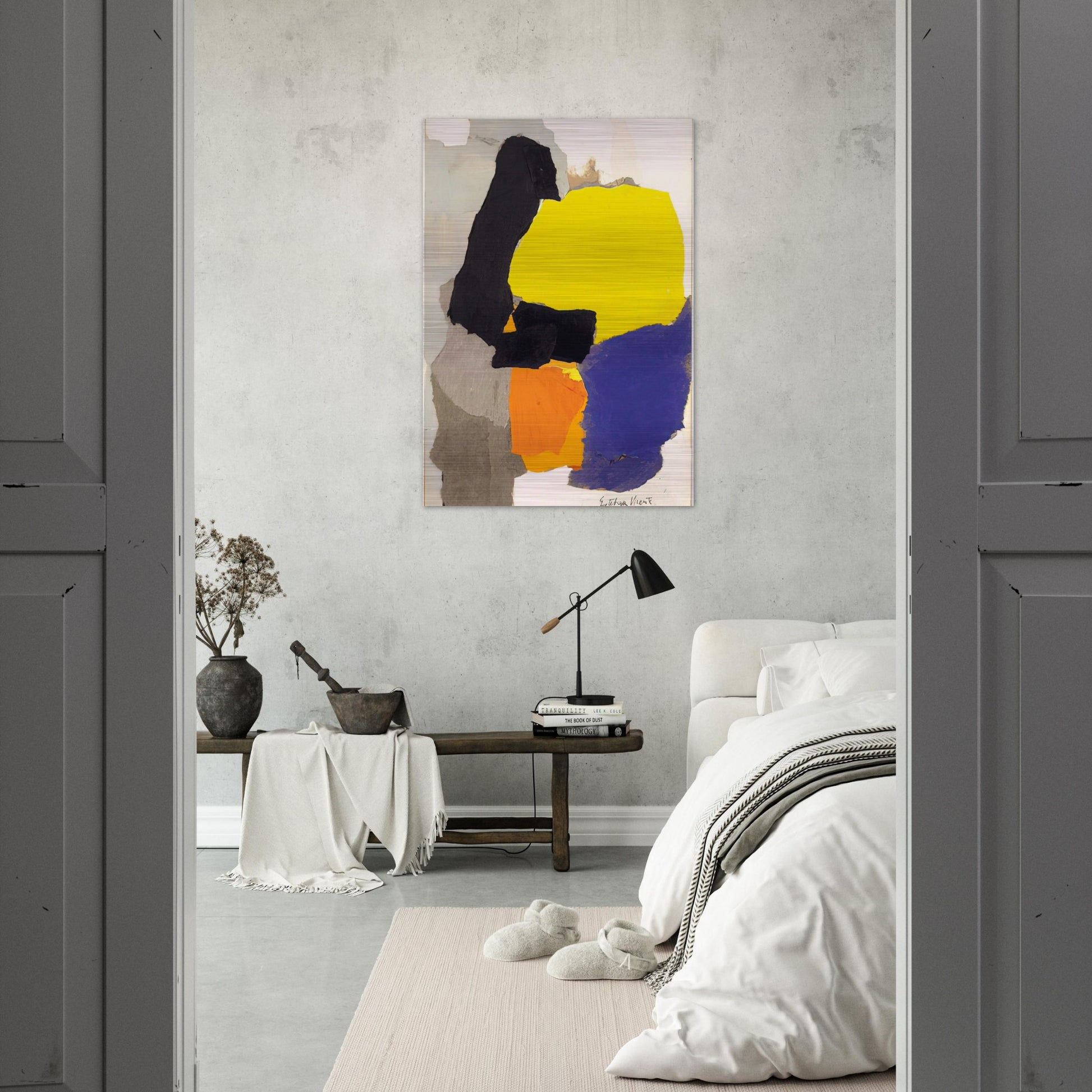 COLLAGE WITH YELLOW BLUE AND ORANGE 1963 - Esteban Vicente Brushed Aluminum Print - 70x100 cm / 28x40 inches | Esteban Vicente Aluminum Print | Esteban Vicente Prints