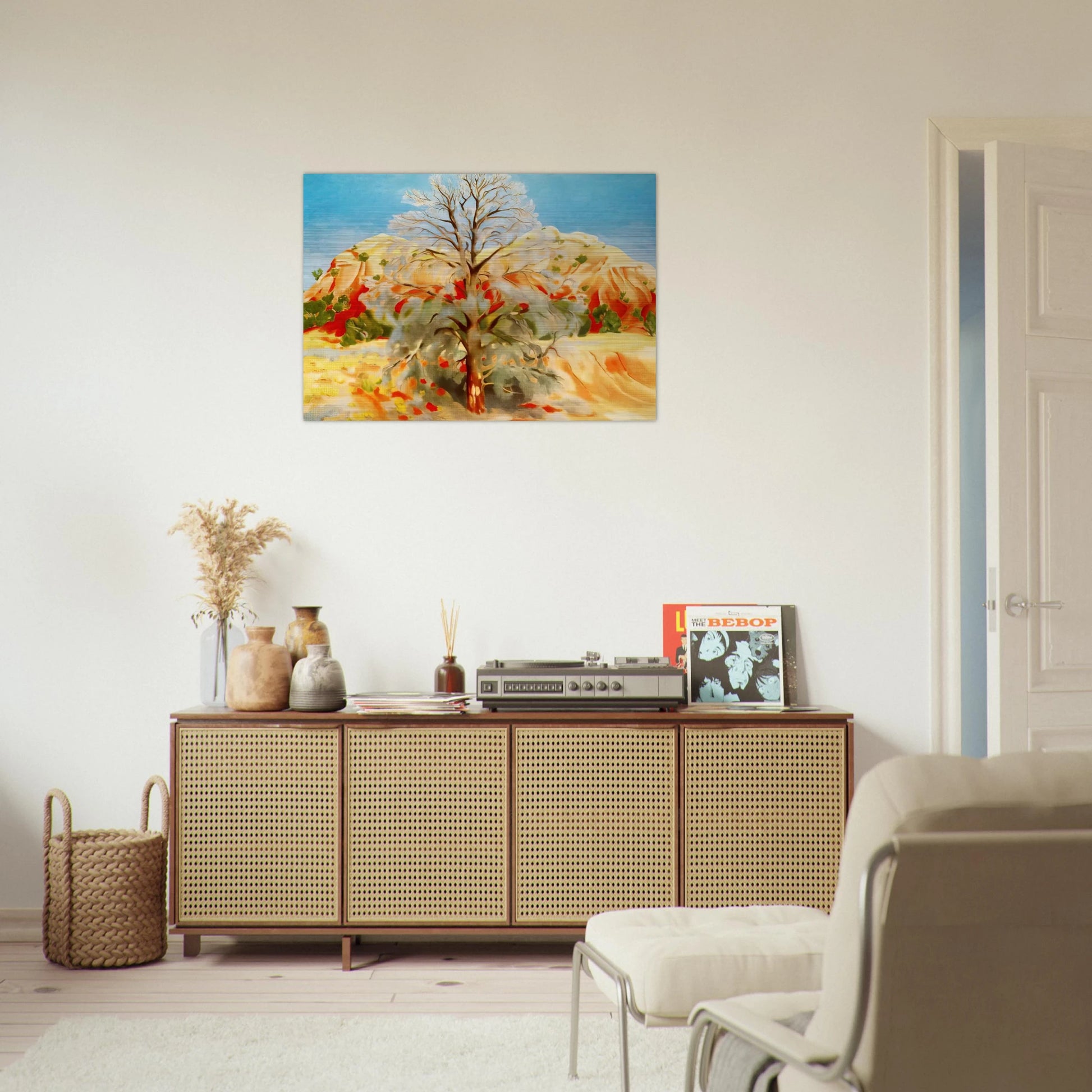 Dead Tree with Pink Hill - Georgia O'Keeffe Brushed Aluminum Print - 70x100 cm / 28x40 inches | Georgia O'Keeffe Aluminum Print | Georgia O'Keeffe Prints