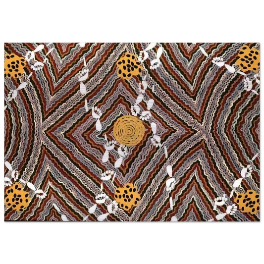 Salt Lake at Napperby - Native Art - Clifford Possum Tjapaltjarri Brushed Aluminum Print - 70x100 cm / 28x40 inches | Clifford Possum Tjapaltjarri Aluminum Print | Clifford Possum Tjapaltjarri Prints