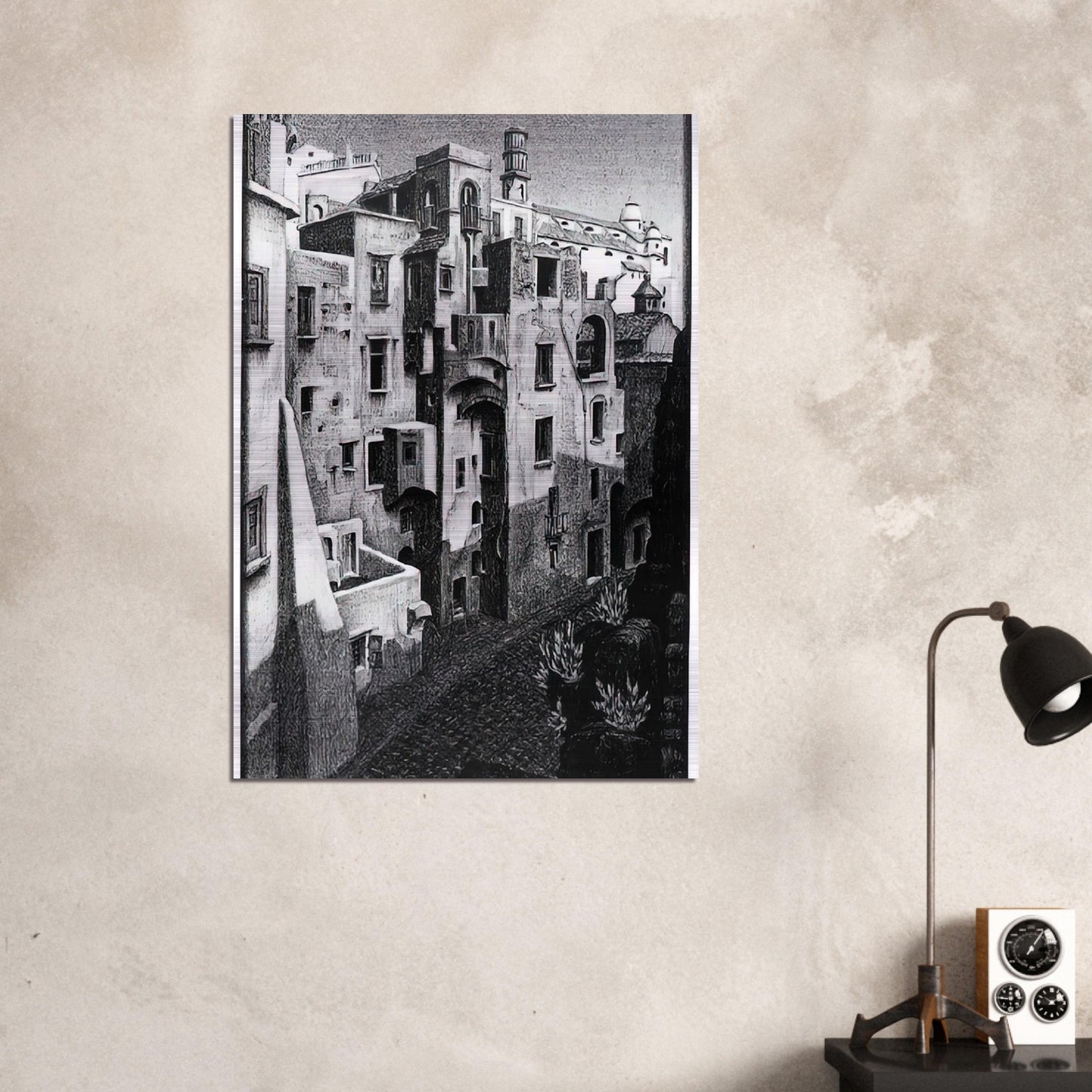 DILAPIDATED HOUSES IN ATRANI 1931 - MC Escher Brushed Aluminum Print - 70x100 cm / 28x40 inches | MC Escher Aluminum Print | MC Escher Prints