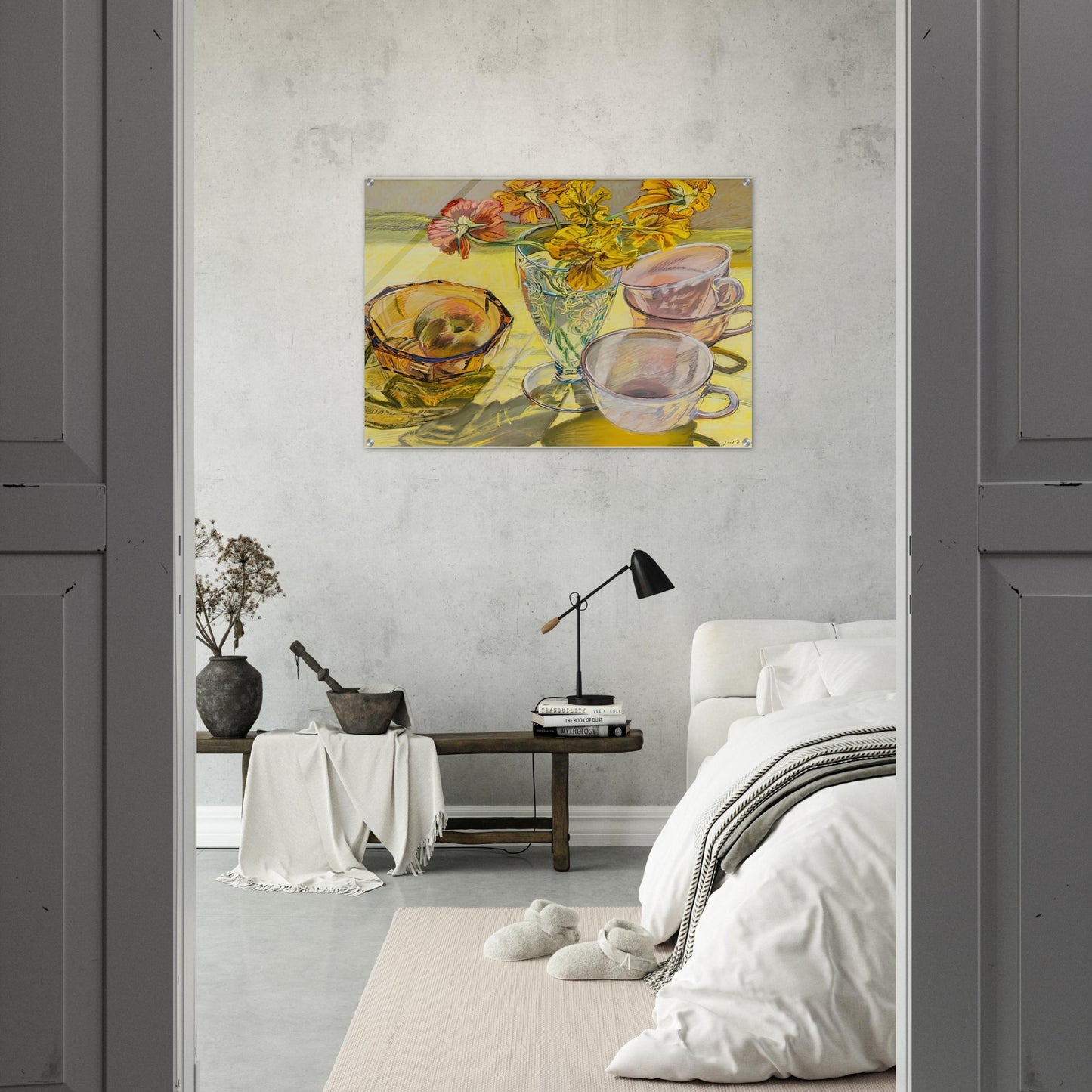 NASTURTIUMS AND PINK CUPS 1981 - Janet Fish Acrylic Print - 70x100 cm / 28x40″ inches