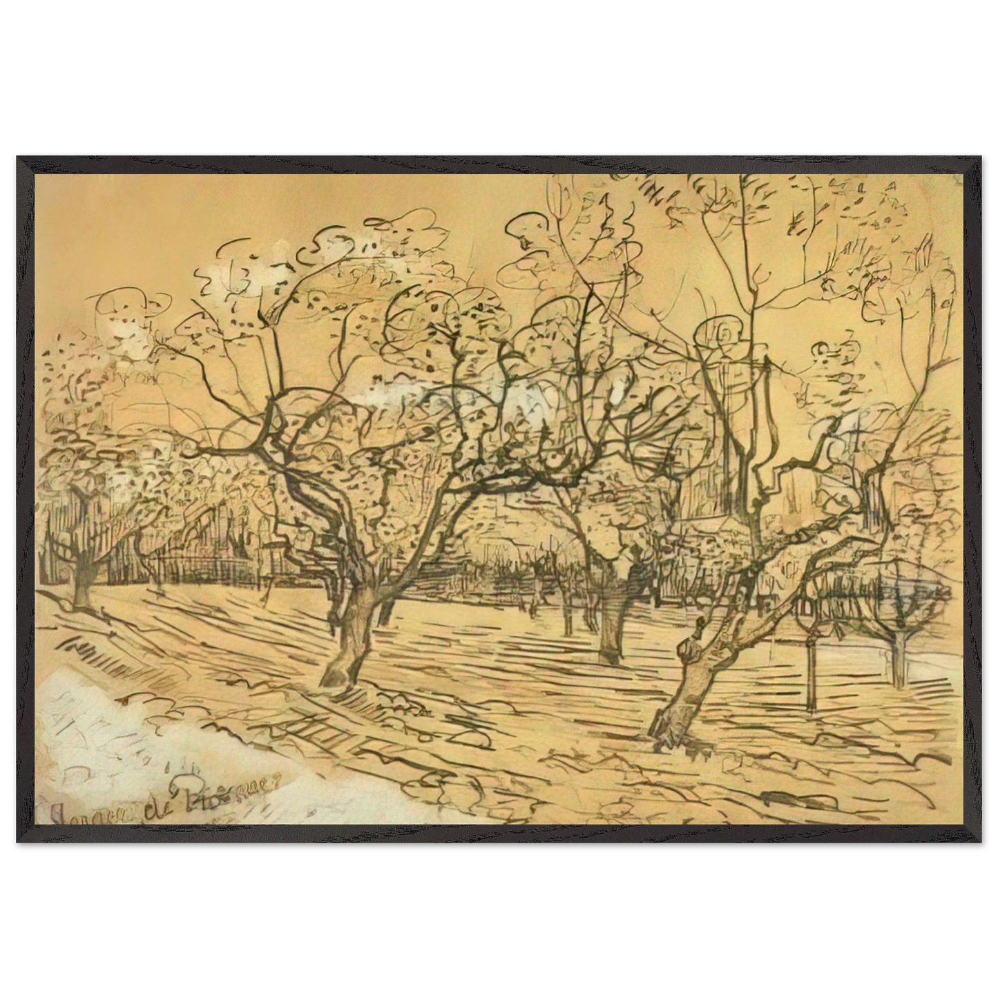 Orchard with Blossoming Plum Trees The White Orchard - Vincent van Gogh 70x100 cm / 28x40 inches Framed Art Print – Black Wooden Frame