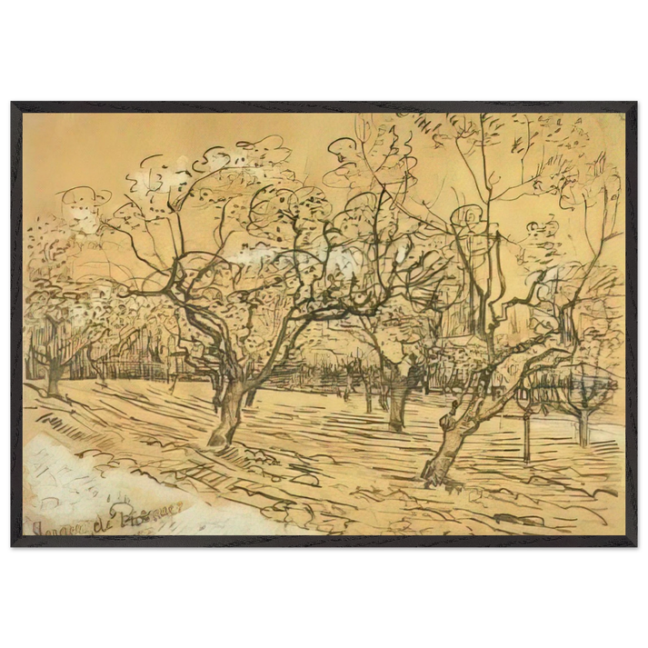 Orchard with Blossoming Plum Trees The White Orchard - Vincent van Gogh 70x100 cm / 28x40 inches Framed Art Print – Black Wooden Frame