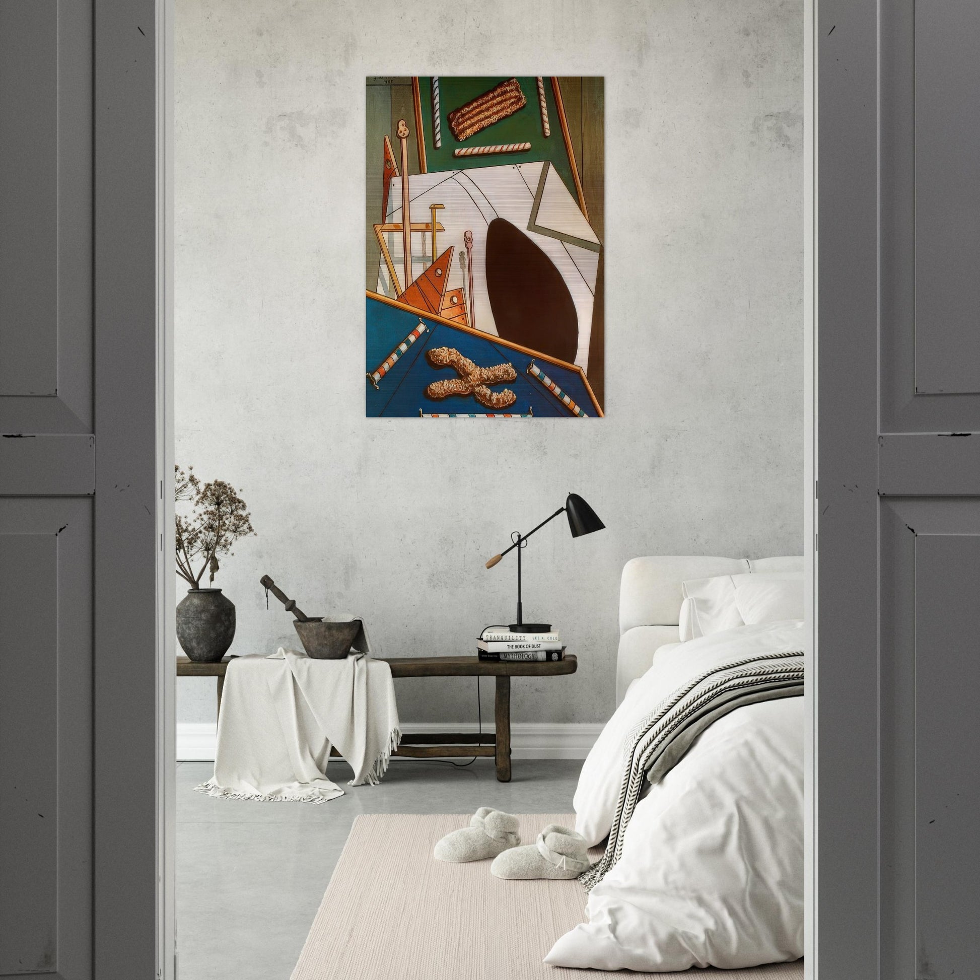 METAPHYSICAL INTERIOR WITH BISCUITS - Giorgio de Chirico Brushed Aluminum Print - 70x100 cm / 28x40 inches | Giorgio de Chirico Aluminum Print | Giorgio de Chirico Prints