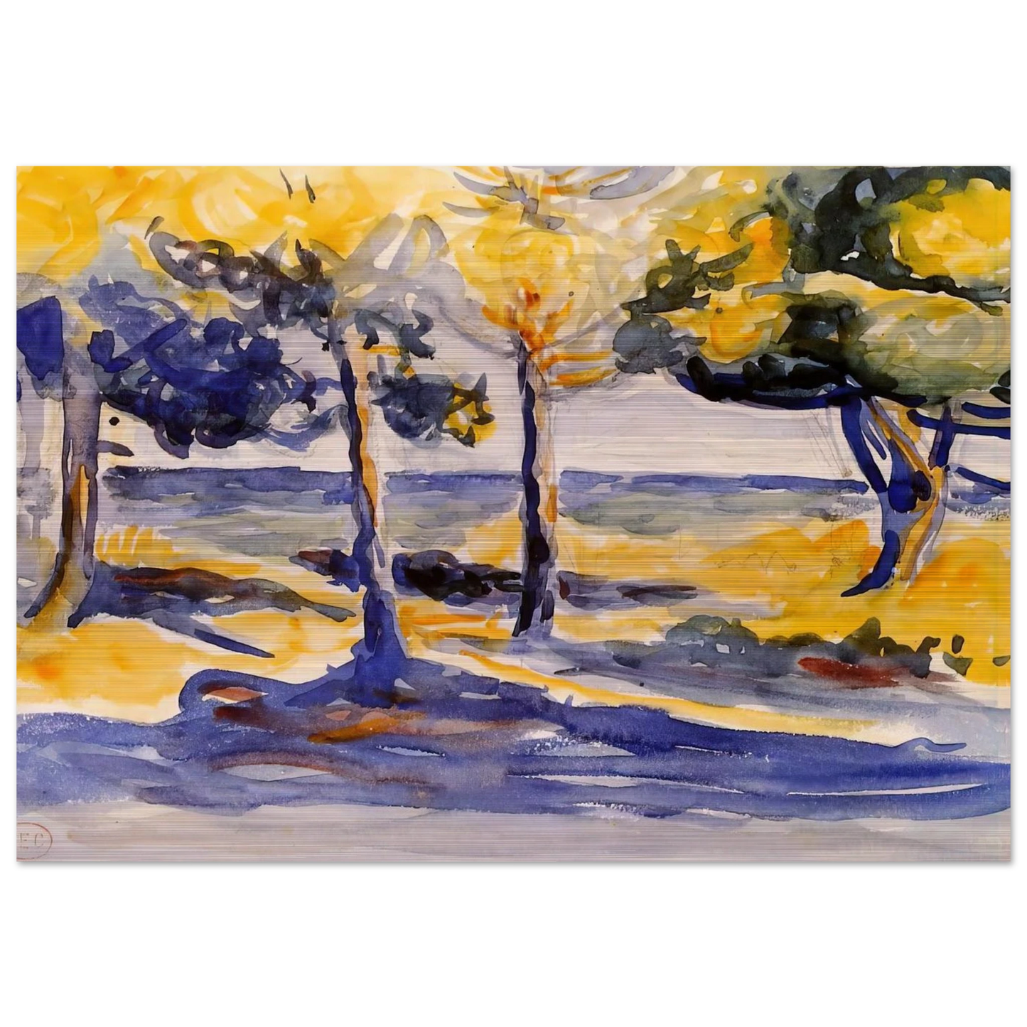 Trees by the Sea - Henri-Edmond Cross Brushed Aluminum Print - 70x100 cm / 28x40 inches | Henri-Edmond Cross Aluminum Print | Henri-Edmond Cross Prints