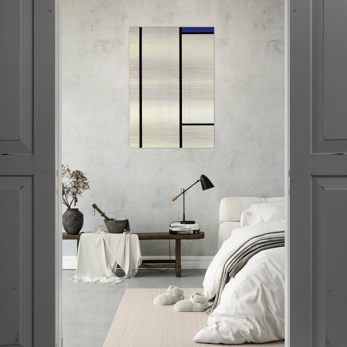 Vertical Composition with Blue and White - Piet Mondrian Brushed Aluminum Print - 70x100 cm / 28x40 inches | Piet Mondrian Aluminum Print | Piet Mondrian Prints