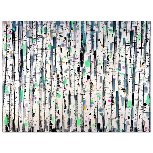 Wu Guanzhong - White Poplar Woods - Abstract Expressionism, Ink and wash painting  75x100 cm / 30x40inches Fine Art Poster