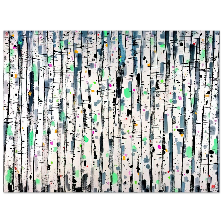 Wu Guanzhong - White Poplar Woods - Abstract Expressionism, Ink and wash painting  75x100 cm / 30x40inches Fine Art Poster