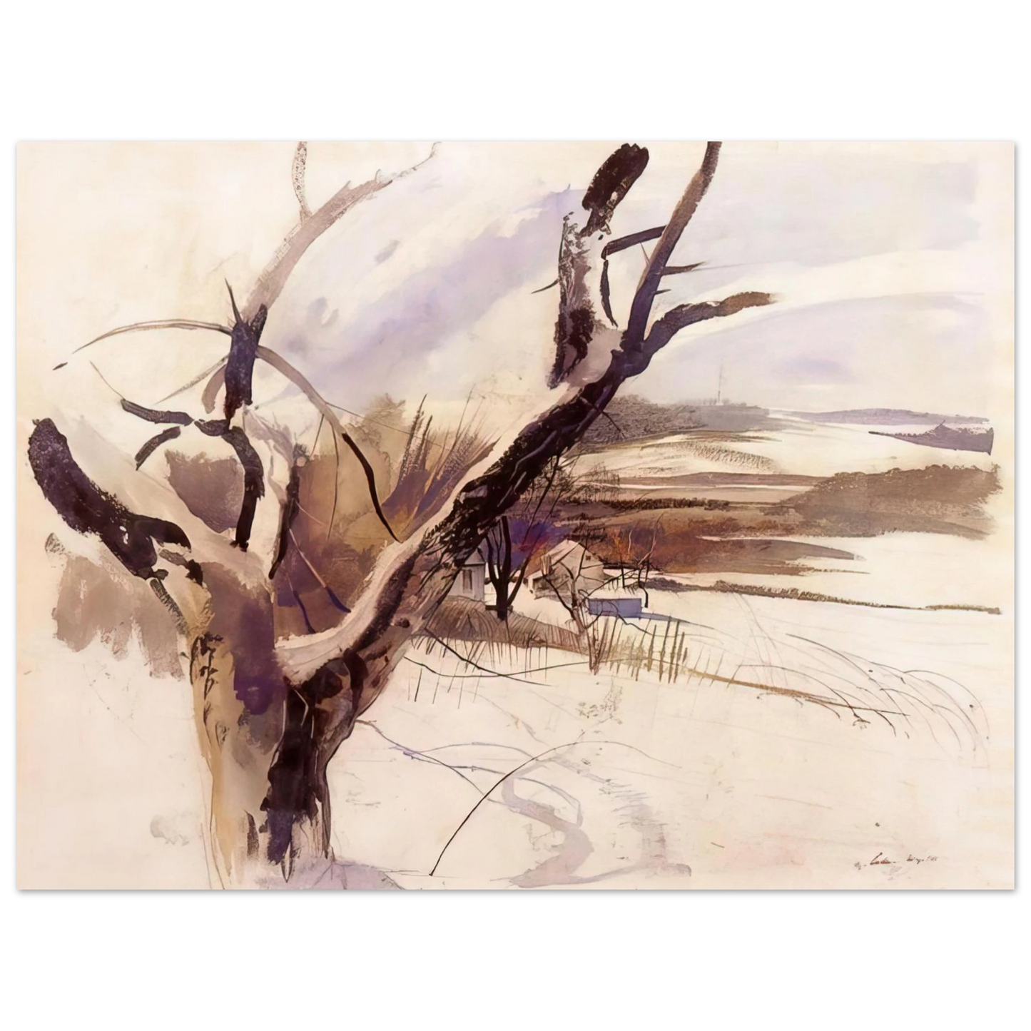 Andrew Wyeth - WINTER FARM SCENE Wall Art - 21x29.7 cm / 8x12" - Fine Art Poster-canvas - -