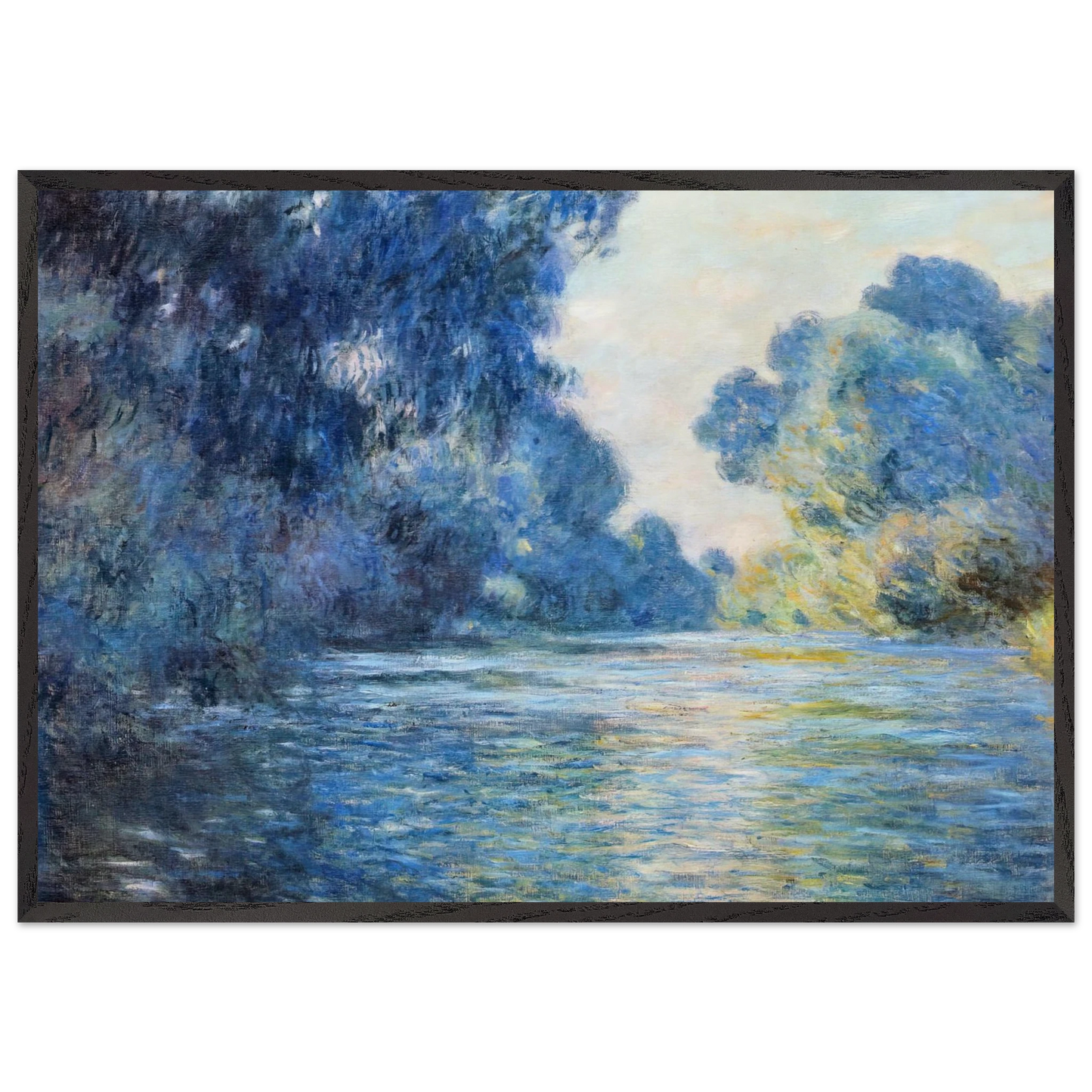 Morning on the Seine at Giverny 02 - claude monet 70x100 cm / 28x40 inches Framed Art Print – Black Wooden Frame