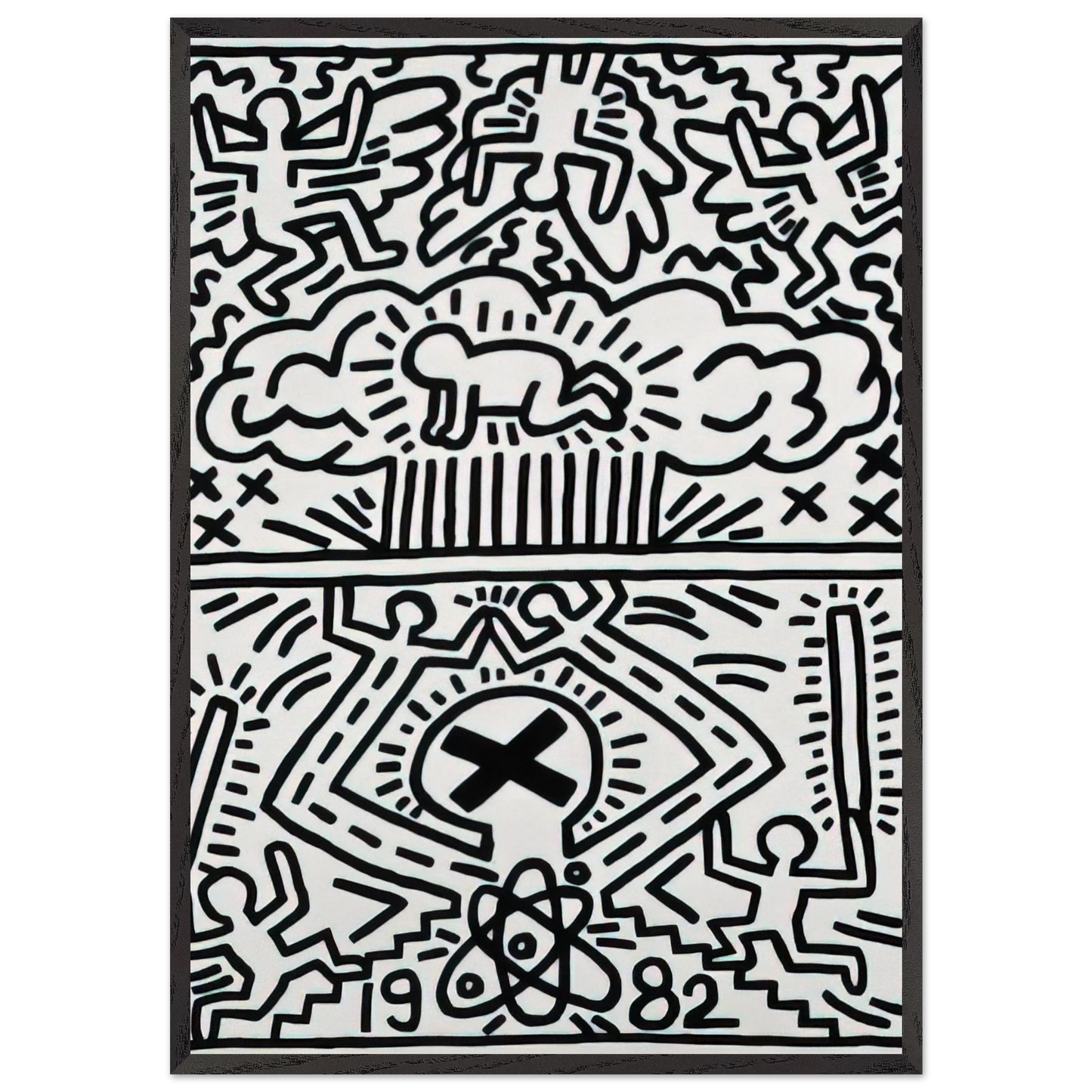 ANTI NUCLEAR RALLY 1982 N1 - Keith Haring 70x100 cm / 28x40 inches Framed Art Print – Black Wooden Frame | Keith Haring Art For Sale