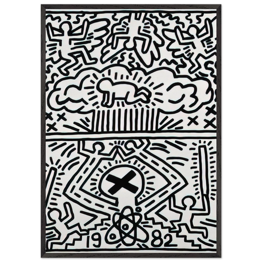 ANTI NUCLEAR RALLY 1982 N1 - Keith Haring 70x100 cm / 28x40 inches Framed Art Print – Black Wooden Frame | Keith Haring Art For Sale